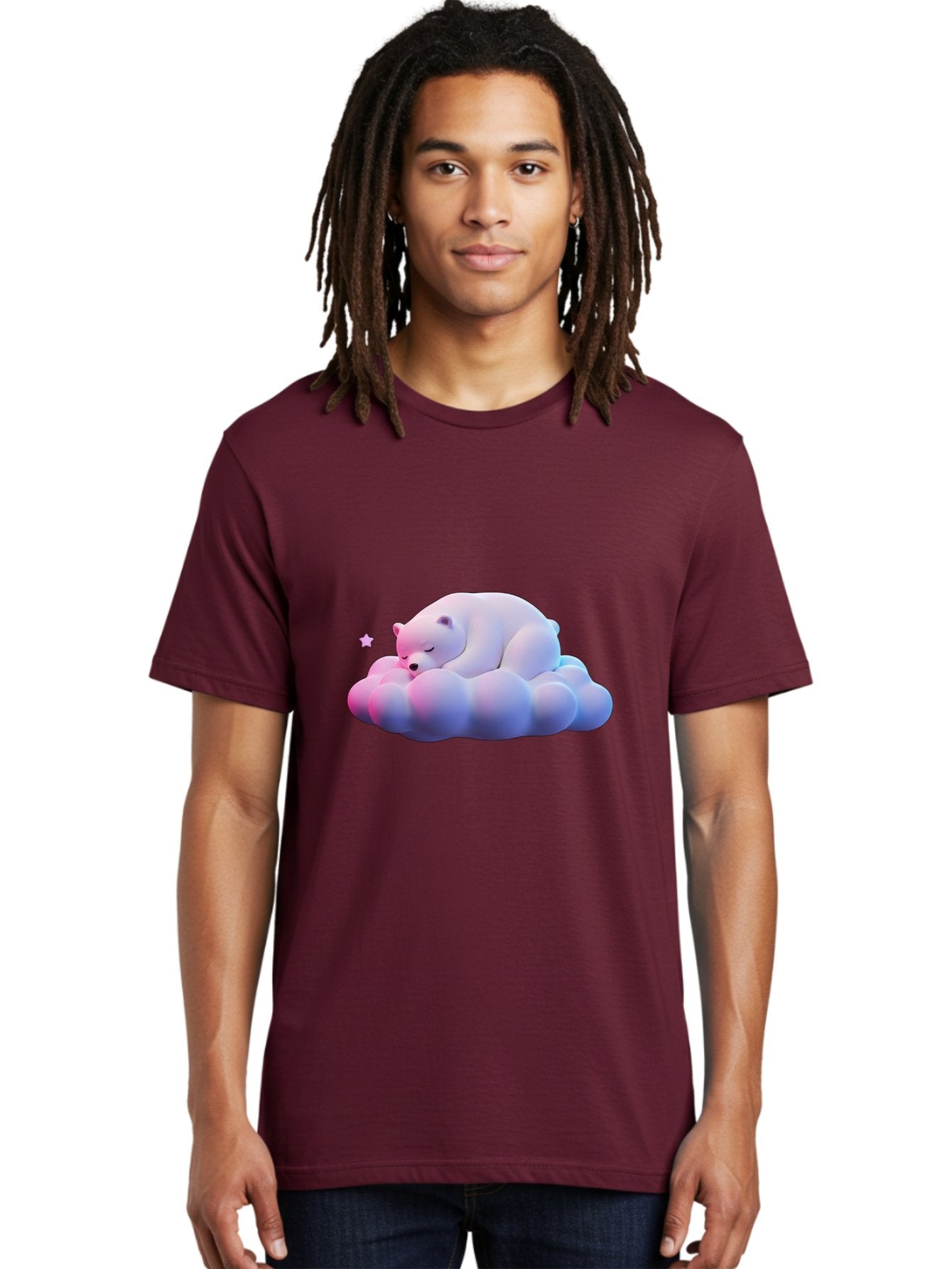 Sleeping-Polar-Bear-11 Men'S Graphic Tee, 100% Cotton, Comfortable Casual Summer Wear, Machine Washable, Sleeping Polar Bear, White Bear, Cloud, Dreamy Scene, Peaceful Slumber, Serene Atmosphere, Cute Bear, Cartoon Style Bae742 17