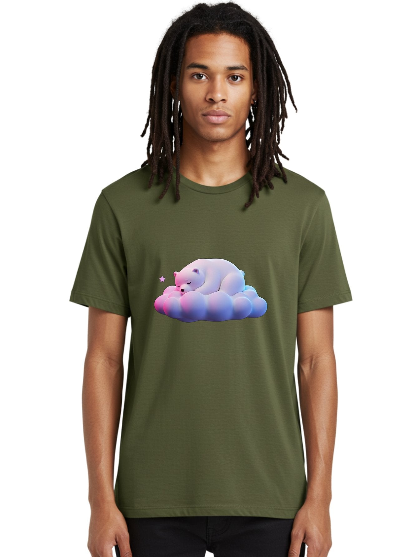 Sleeping-Polar-Bear-11 Men'S Graphic Tee, 100% Cotton, Comfortable Casual Summer Wear, Machine Washable, Sleeping Polar Bear, White Bear, Cloud, Dreamy Scene, Peaceful Slumber, Serene Atmosphere, Cute Bear, Cartoon Style Bae742 26