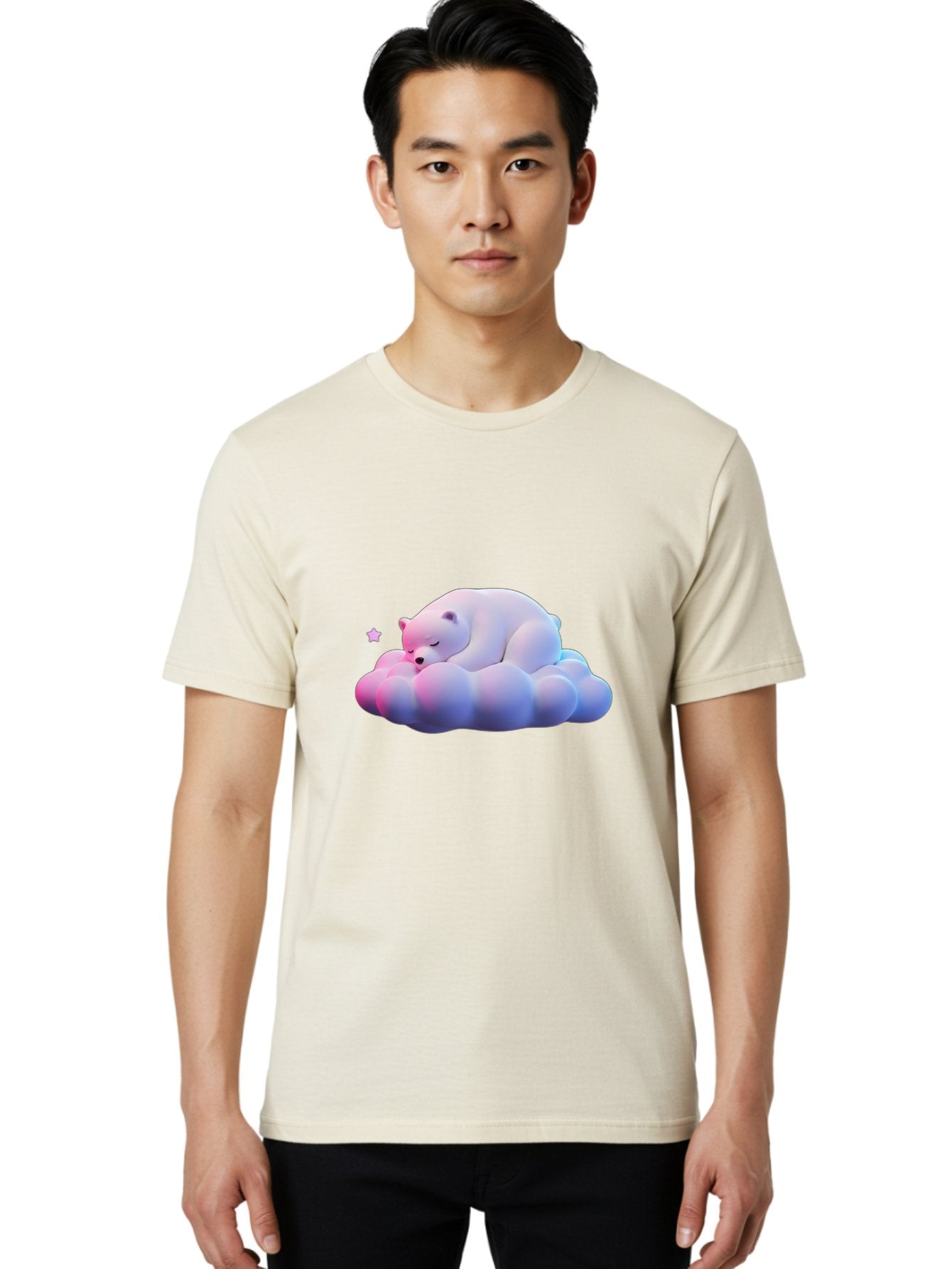 Sleeping-Polar-Bear-11 Men'S Graphic Tee, 100% Cotton, Comfortable Casual Summer Wear, Machine Washable, Sleeping Polar Bear, White Bear, Cloud, Dreamy Scene, Peaceful Slumber, Serene Atmosphere, Cute Bear, Cartoon Style Bae742 29