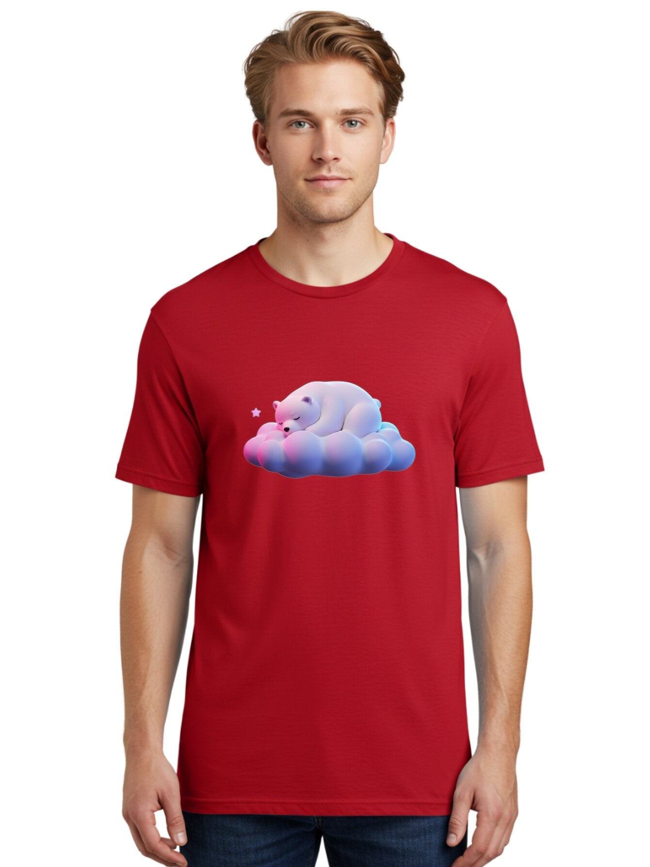 Sleeping-Polar-Bear-11 Men'S Graphic Tee, 100% Cotton, Comfortable Casual Summer Wear, Machine Washable, Sleeping Polar Bear, White Bear, Cloud, Dreamy Scene, Peaceful Slumber, Serene Atmosphere, Cute Bear, Cartoon Style Bae742 19