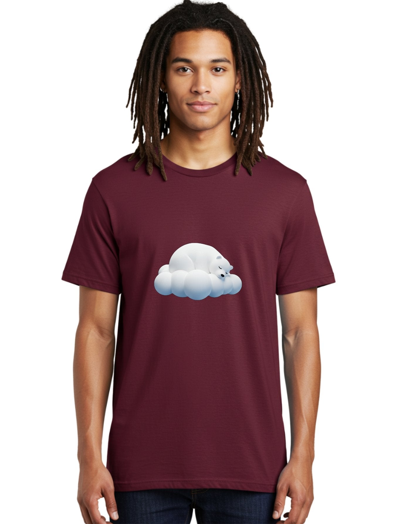 Sleeping-Polar-Bear-2 Men'S Graphic Tee, 100% Cotton, Comfortable Casual Summer Wear, Machine Washable, Sleeping Polar Bear On Cloud, Peaceful Slumber, Serene Atmosphere, Cute Cartoon Character, Relaxing Illustration, Sweet Dreams, Calmness, Bae743 22