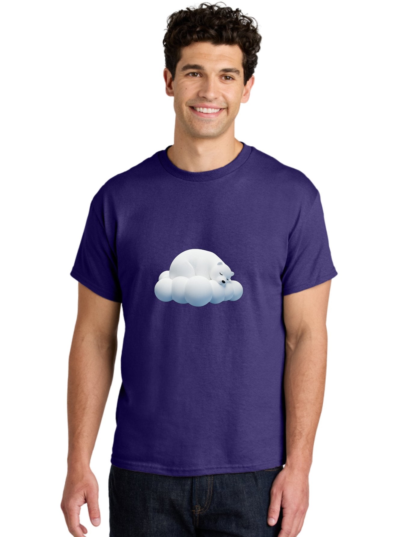 Sleeping-Polar-Bear-2 Men'S Graphic Tee, 100% Cotton, Comfortable Casual Summer Wear, Machine Washable, Sleeping Polar Bear On Cloud, Peaceful Slumber, Serene Atmosphere, Cute Cartoon Character, Relaxing Illustration, Sweet Dreams, Calmness, Bae743 20