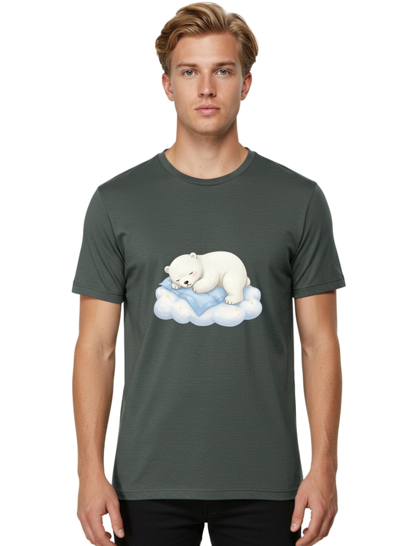 Sleeping-Polar-Bear-3 Men'S Graphic Tee, 100% Cotton, Comfortable Casual Summer Wear, Machine Washable, Polar Bear Sleeping On Cloud, Cute Cartoon Bear, Peaceful Slumber, Fluffy White Bear, Serene Atmosphere, Adorable Animal, Kawaii Bae744 21