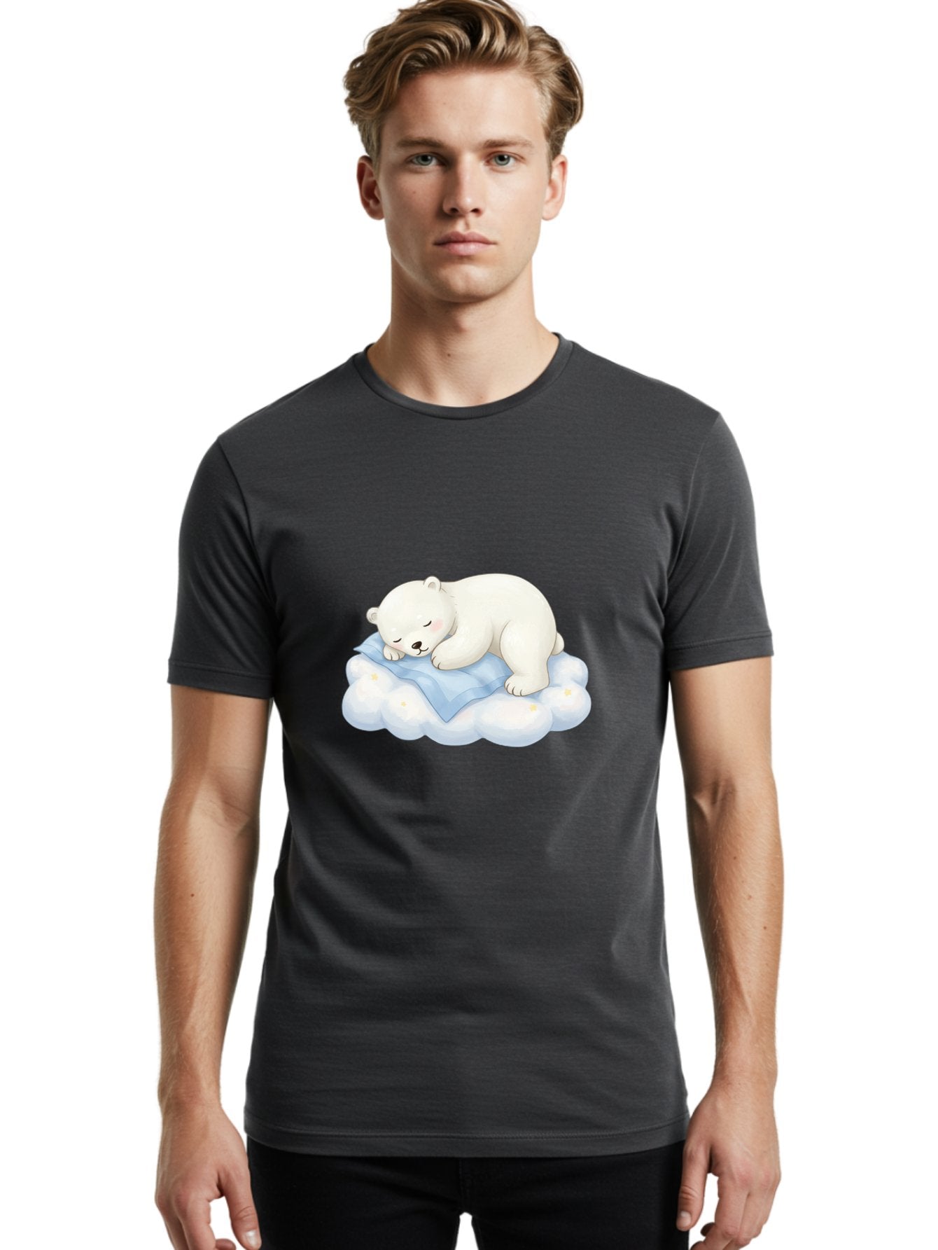 Sleeping-Polar-Bear-3 Men'S Graphic Tee, 100% Cotton, Comfortable Casual Summer Wear, Machine Washable, Polar Bear Sleeping On Cloud, Cute Cartoon Bear, Peaceful Slumber, Fluffy White Bear, Serene Atmosphere, Adorable Animal, Kawaii Bae744 30