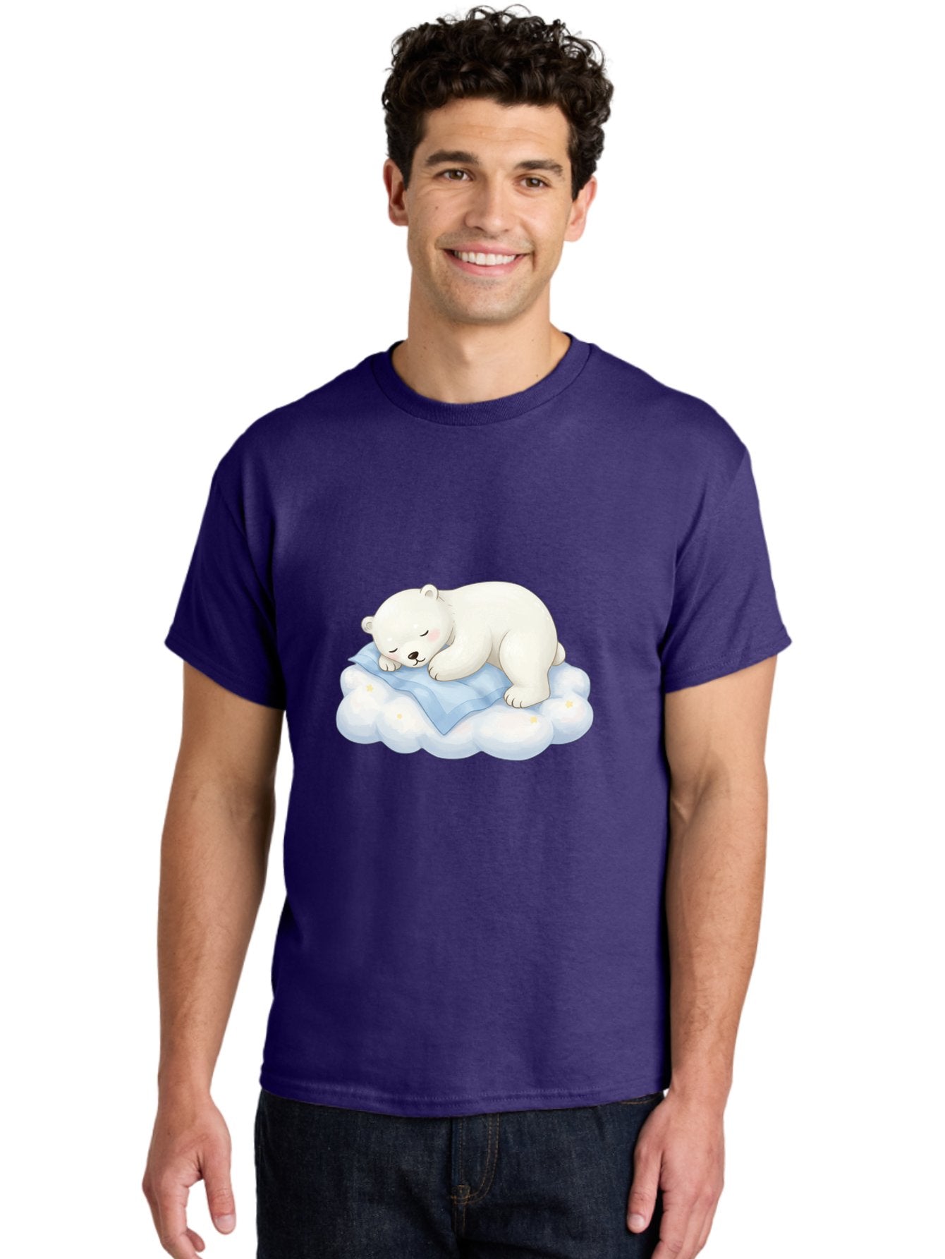 Sleeping-Polar-Bear-3 Men'S Graphic Tee, 100% Cotton, Comfortable Casual Summer Wear, Machine Washable, Polar Bear Sleeping On Cloud, Cute Cartoon Bear, Peaceful Slumber, Fluffy White Bear, Serene Atmosphere, Adorable Animal, Kawaii Bae744 19