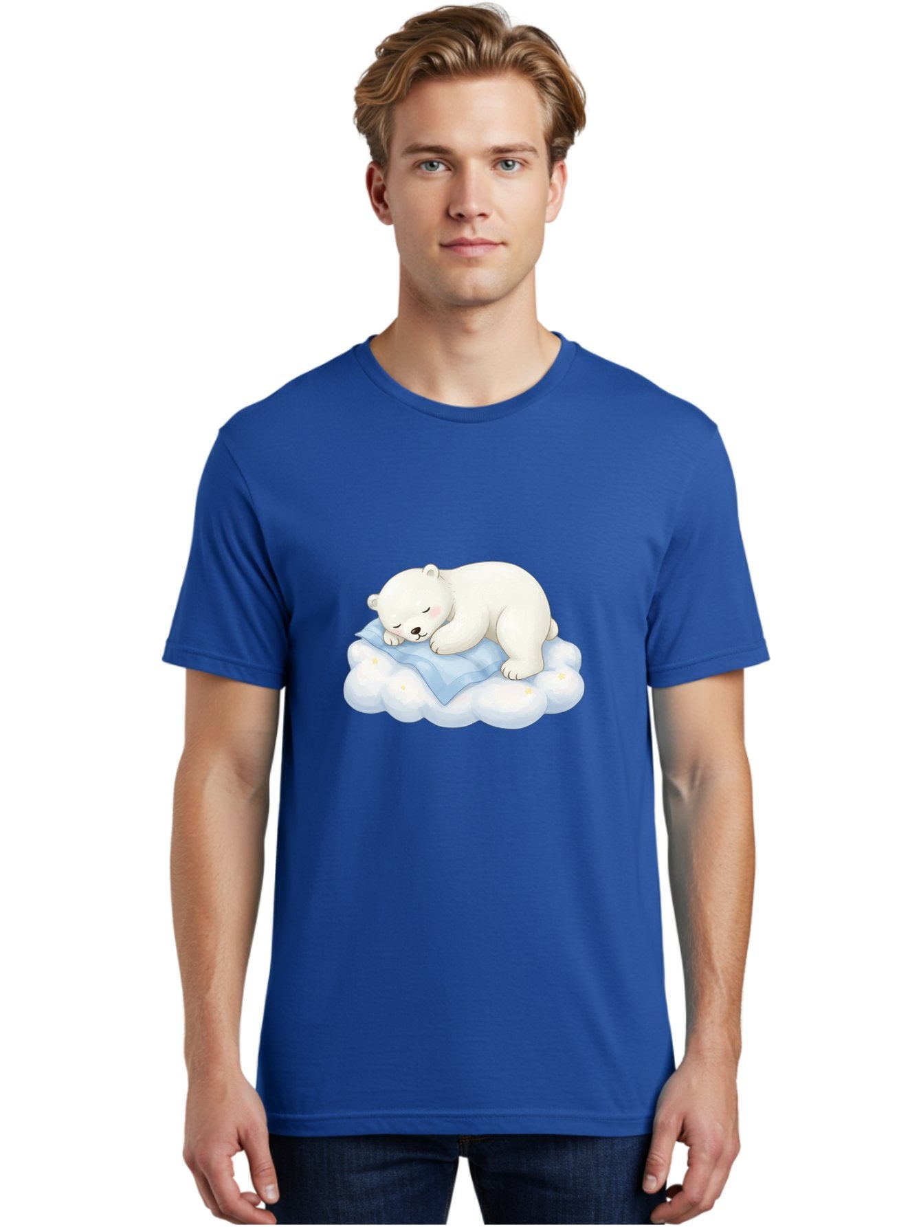 Sleeping-Polar-Bear-3 Men'S Graphic Tee, 100% Cotton, Comfortable Casual Summer Wear, Machine Washable, Polar Bear Sleeping On Cloud, Cute Cartoon Bear, Peaceful Slumber, Fluffy White Bear, Serene Atmosphere, Adorable Animal, Kawaii Bae744 20