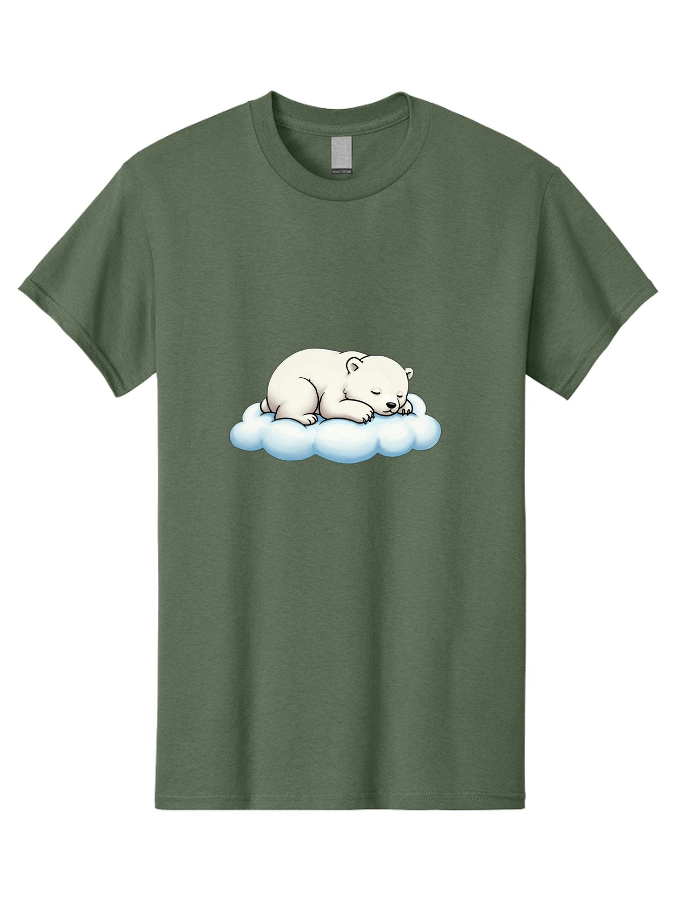 Sleeping-Polar-Bear-6 Men'S Graphic Tee, 100% Cotton, Comfortable Casual Summer Wear, Machine Washable, Sleeping Polar Bear On Cloud, Cute Cartoon Illustration, Adorable Animal, Peaceful Slumber, White Fur, Serene Atmosphere, Dreamy Scene, Bae747 6