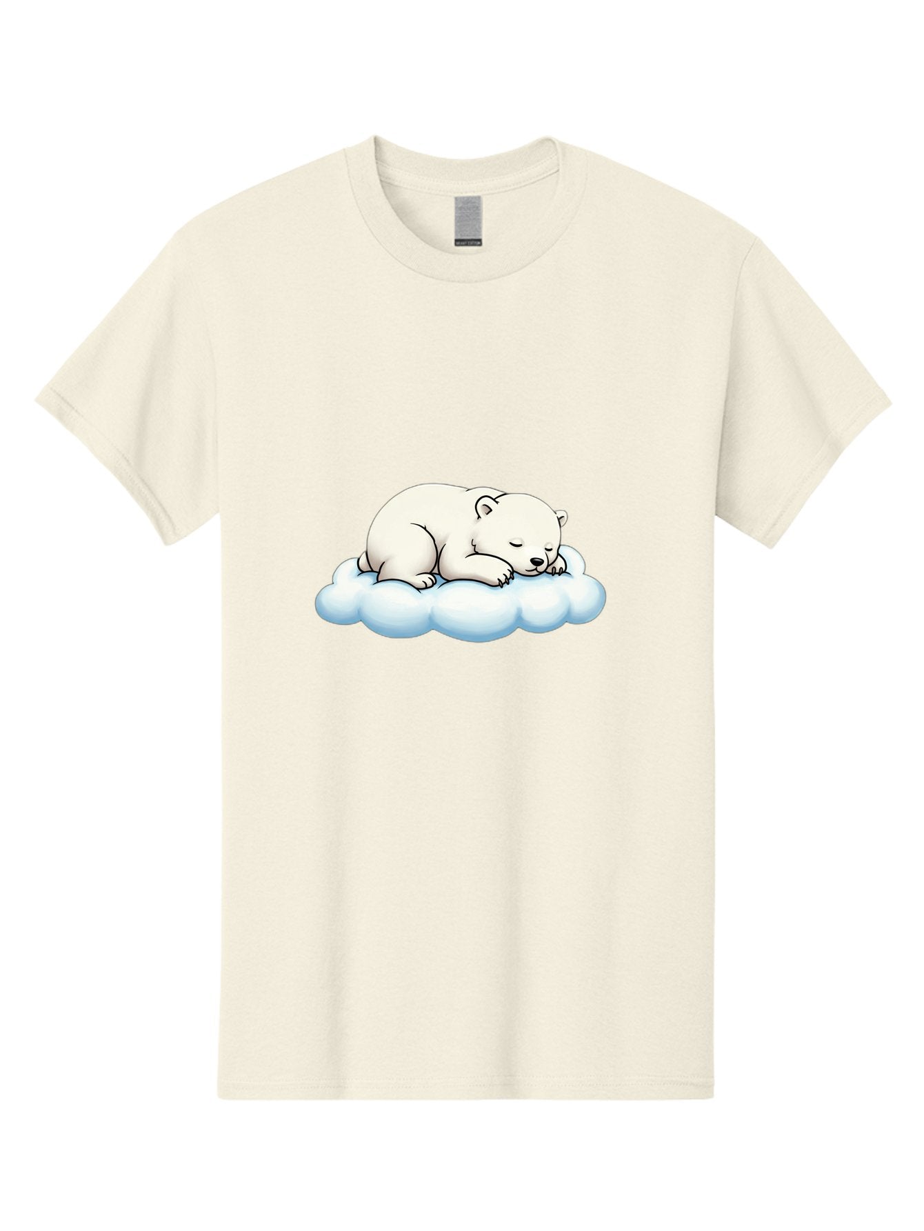 Sleeping-Polar-Bear-6 Men'S Graphic Tee, 100% Cotton, Comfortable Casual Summer Wear, Machine Washable, Sleeping Polar Bear On Cloud, Cute Cartoon Illustration, Adorable Animal, Peaceful Slumber, White Fur, Serene Atmosphere, Dreamy Scene, Bae747 12