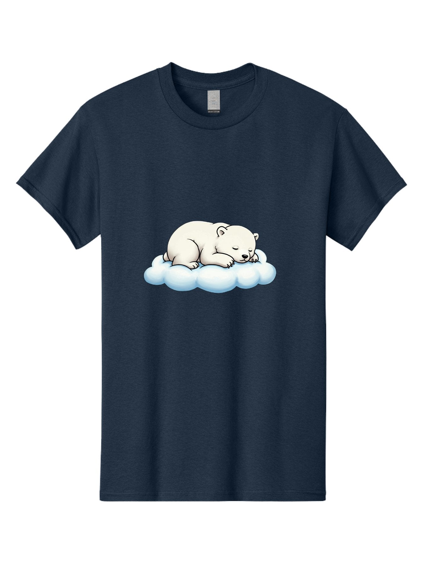 Sleeping-Polar-Bear-6 Men'S Graphic Tee, 100% Cotton, Comfortable Casual Summer Wear, Machine Washable, Sleeping Polar Bear On Cloud, Cute Cartoon Illustration, Adorable Animal, Peaceful Slumber, White Fur, Serene Atmosphere, Dreamy Scene, Bae747