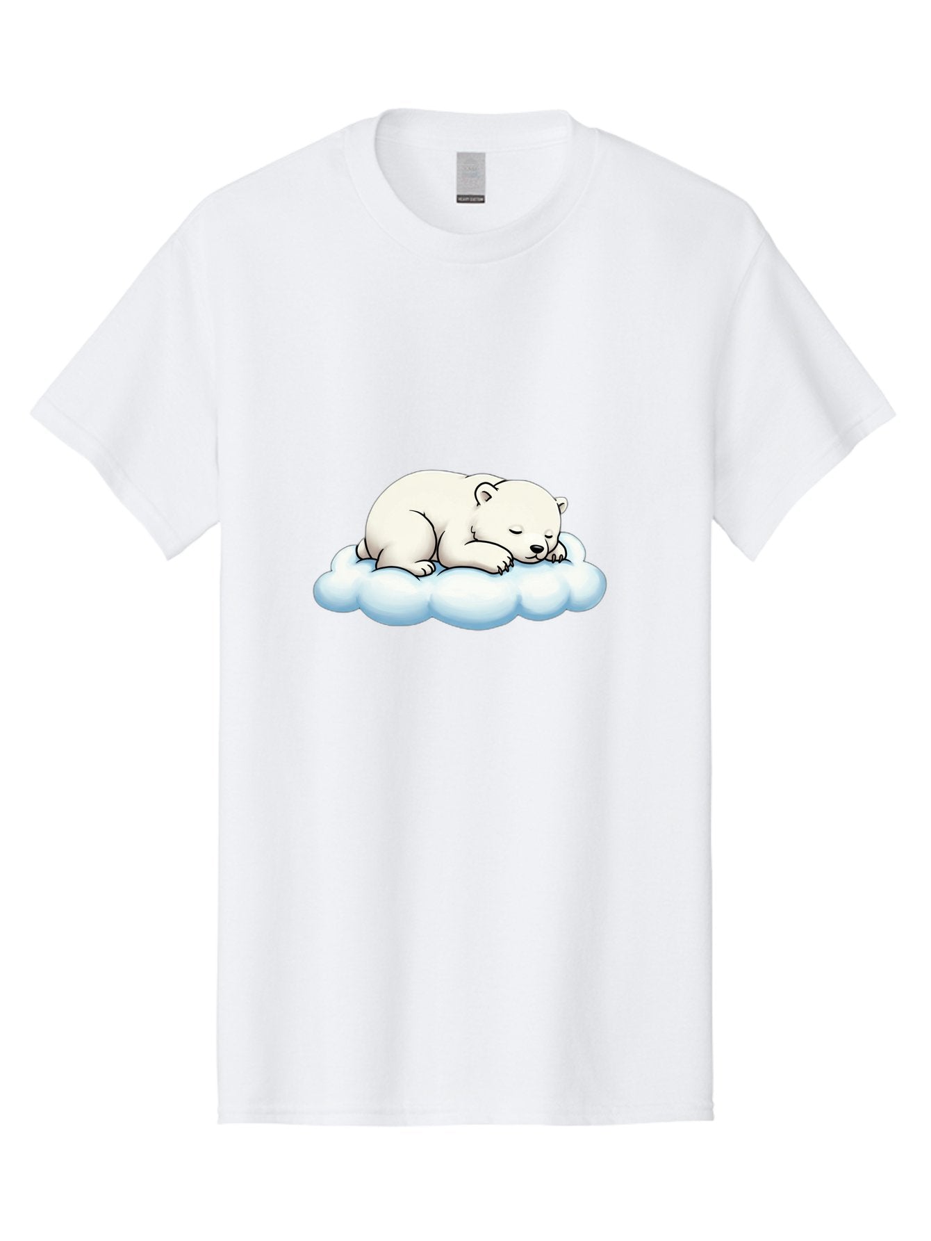 Sleeping-Polar-Bear-6 Men'S Graphic Tee, 100% Cotton, Comfortable Casual Summer Wear, Machine Washable, Sleeping Polar Bear On Cloud, Cute Cartoon Illustration, Adorable Animal, Peaceful Slumber, White Fur, Serene Atmosphere, Dreamy Scene, Bae747 13