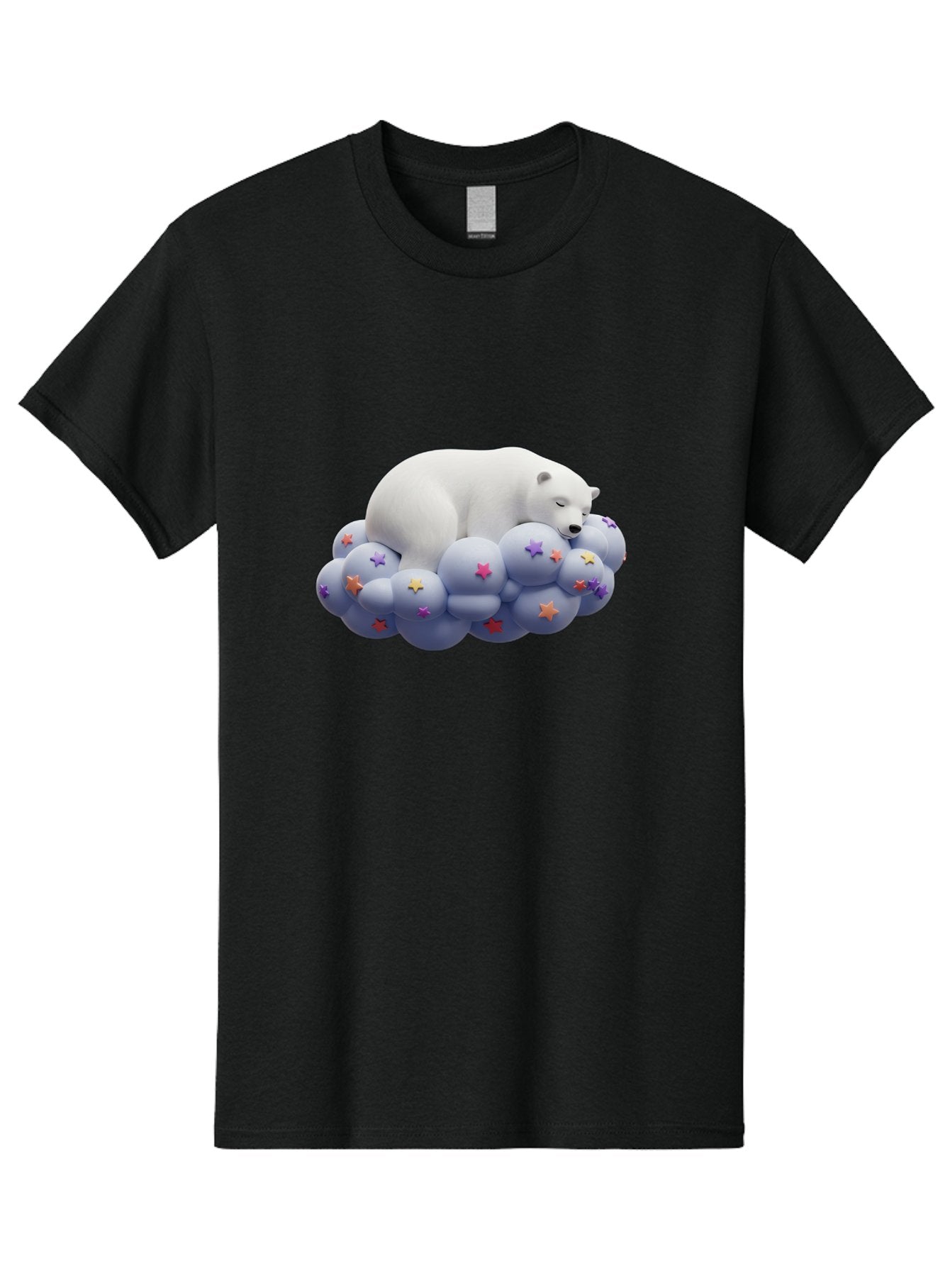 Sleeping-Polar-Bear-7 Men'S Graphic Tee, 100% Cotton, Comfortable Casual Summer Wear, Machine Washable, Sleeping Polar Bear, White Bear, Cloud With Stars, Pastel Colors, Whimsical Scene, Dreamy Atmosphere, Cute Illustration, Fantasy Art, Bae748 15