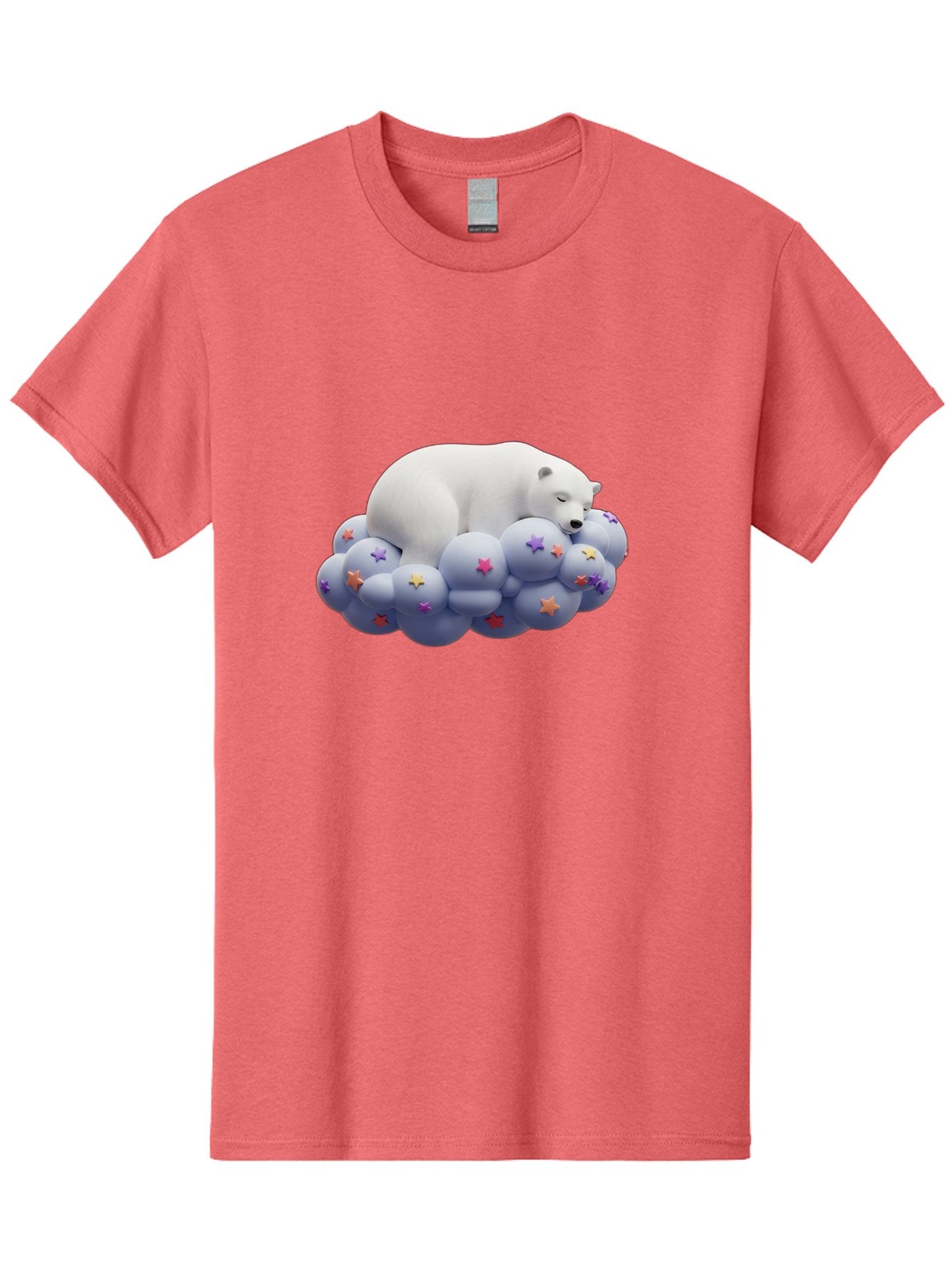 Sleeping-Polar-Bear-7 Men'S Graphic Tee, 100% Cotton, Comfortable Casual Summer Wear, Machine Washable, Sleeping Polar Bear, White Bear, Cloud With Stars, Pastel Colors, Whimsical Scene, Dreamy Atmosphere, Cute Illustration, Fantasy Art, Bae748