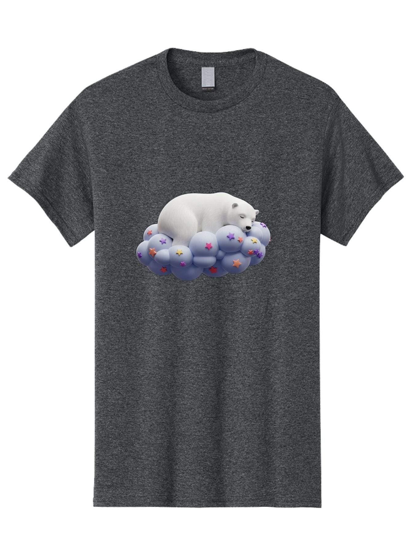 Sleeping-Polar-Bear-7 Men'S Graphic Tee, 100% Cotton, Comfortable Casual Summer Wear, Machine Washable, Sleeping Polar Bear, White Bear, Cloud With Stars, Pastel Colors, Whimsical Scene, Dreamy Atmosphere, Cute Illustration, Fantasy Art, Bae748 9