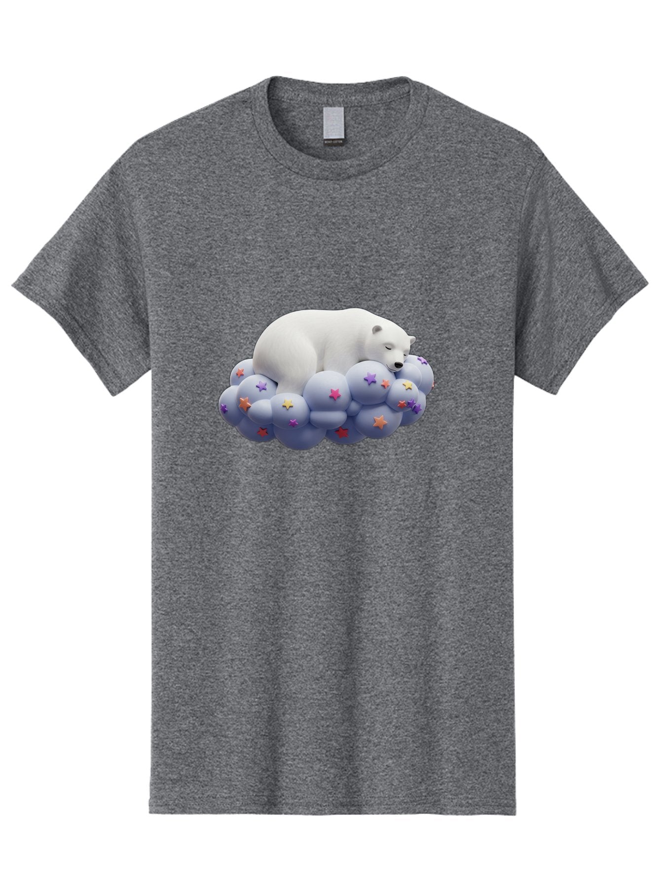Sleeping-Polar-Bear-7 Men'S Graphic Tee, 100% Cotton, Comfortable Casual Summer Wear, Machine Washable, Sleeping Polar Bear, White Bear, Cloud With Stars, Pastel Colors, Whimsical Scene, Dreamy Atmosphere, Cute Illustration, Fantasy Art, Bae748 13