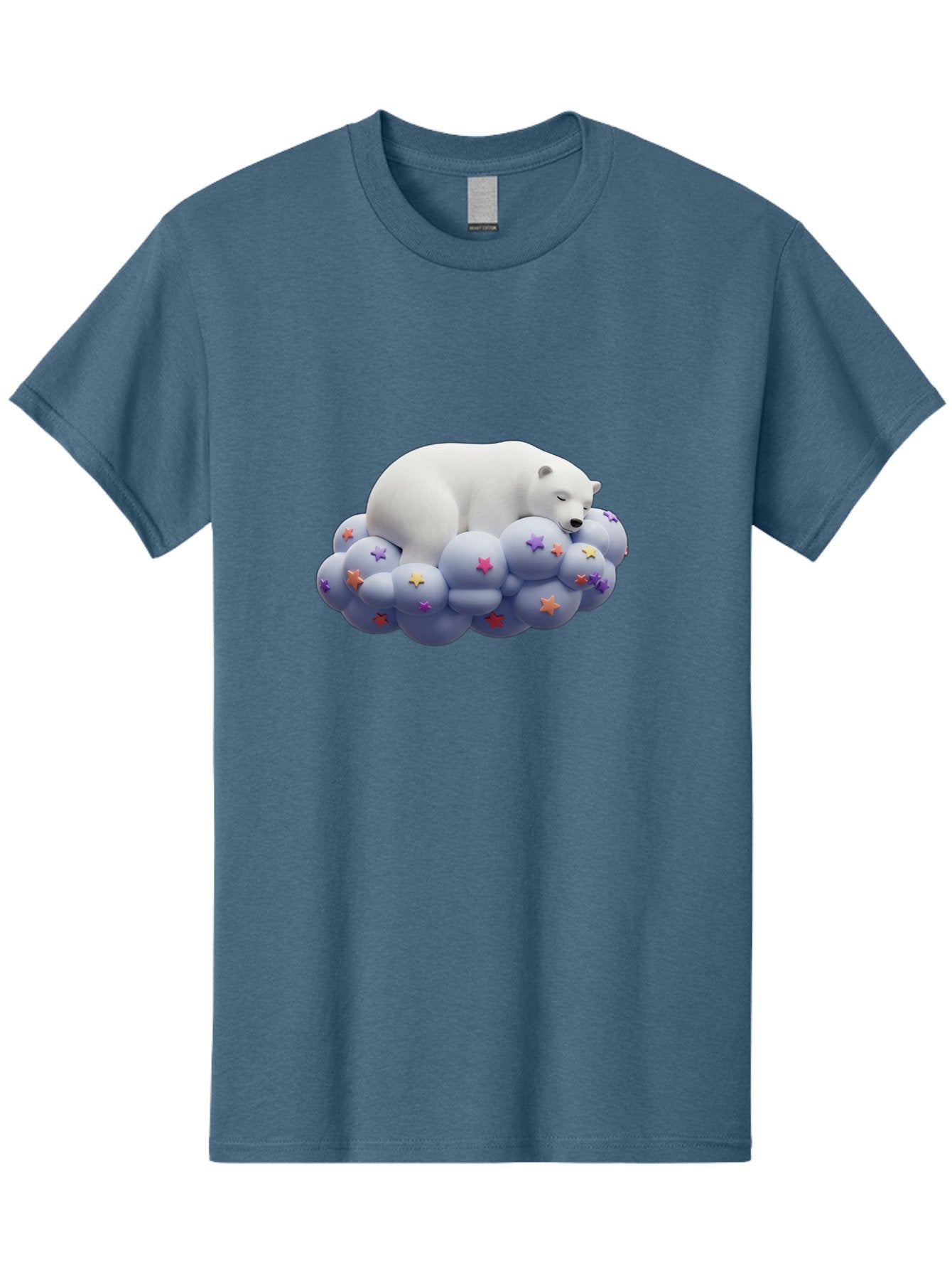 Sleeping-Polar-Bear-7 Men'S Graphic Tee, 100% Cotton, Comfortable Casual Summer Wear, Machine Washable, Sleeping Polar Bear, White Bear, Cloud With Stars, Pastel Colors, Whimsical Scene, Dreamy Atmosphere, Cute Illustration, Fantasy Art, Bae748 6