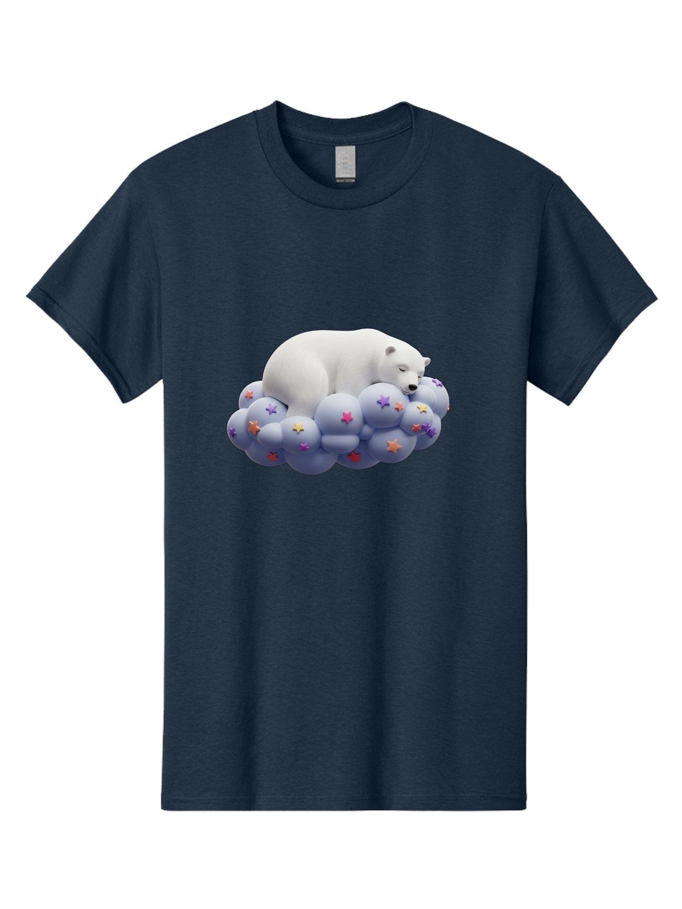 Sleeping-Polar-Bear-7 Men'S Graphic Tee, 100% Cotton, Comfortable Casual Summer Wear, Machine Washable, Sleeping Polar Bear, White Bear, Cloud With Stars, Pastel Colors, Whimsical Scene, Dreamy Atmosphere, Cute Illustration, Fantasy Art, Bae748 8