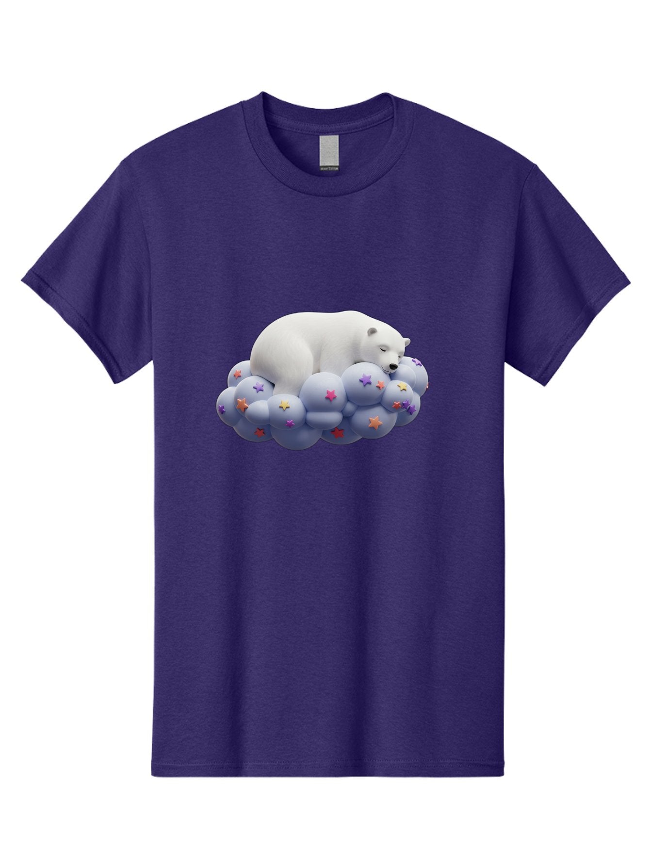 Sleeping-Polar-Bear-7 Men'S Graphic Tee, 100% Cotton, Comfortable Casual Summer Wear, Machine Washable, Sleeping Polar Bear, White Bear, Cloud With Stars, Pastel Colors, Whimsical Scene, Dreamy Atmosphere, Cute Illustration, Fantasy Art, Bae748 3