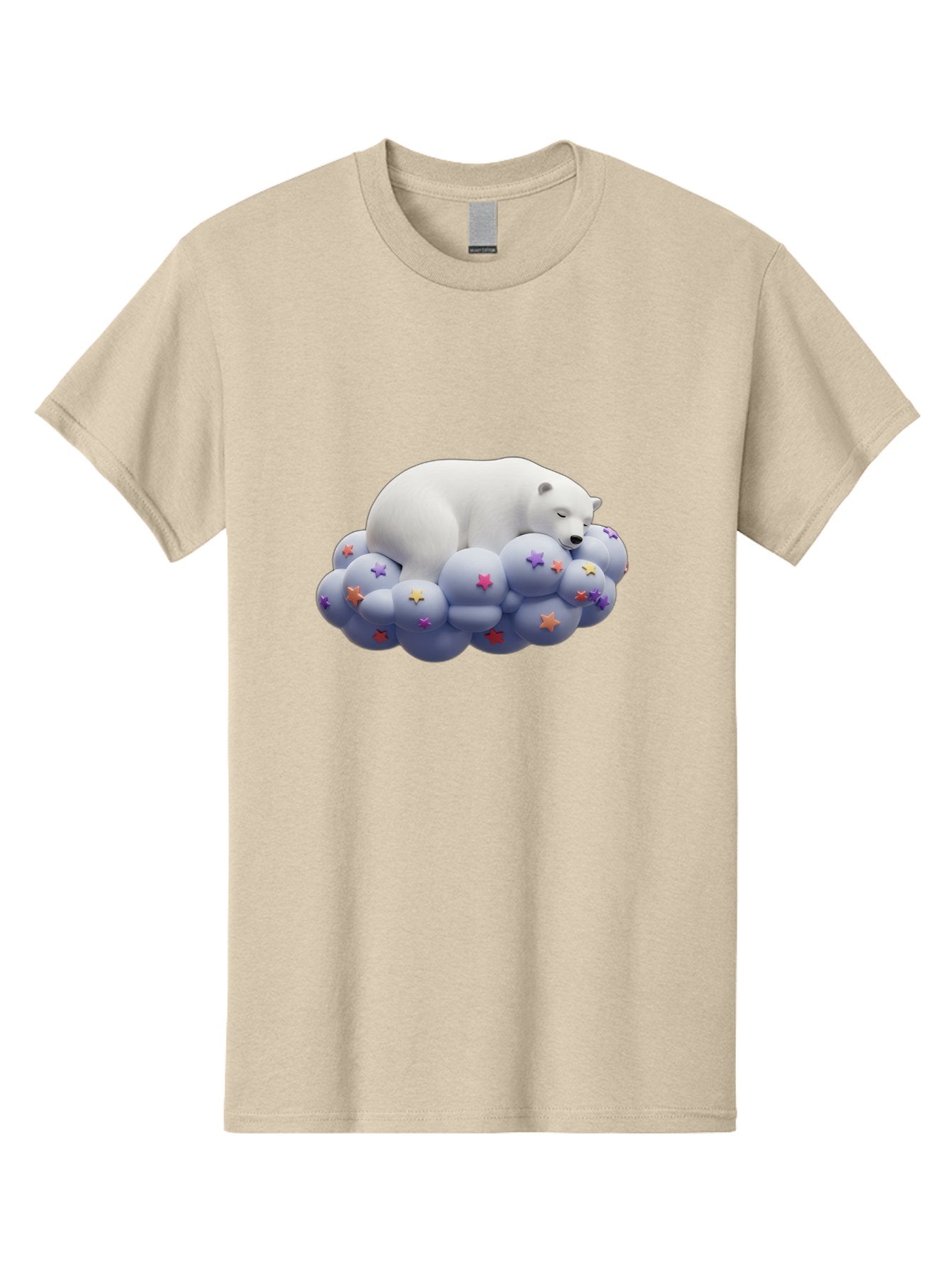 Sleeping-Polar-Bear-7 Men'S Graphic Tee, 100% Cotton, Comfortable Casual Summer Wear, Machine Washable, Sleeping Polar Bear, White Bear, Cloud With Stars, Pastel Colors, Whimsical Scene, Dreamy Atmosphere, Cute Illustration, Fantasy Art, Bae748 7