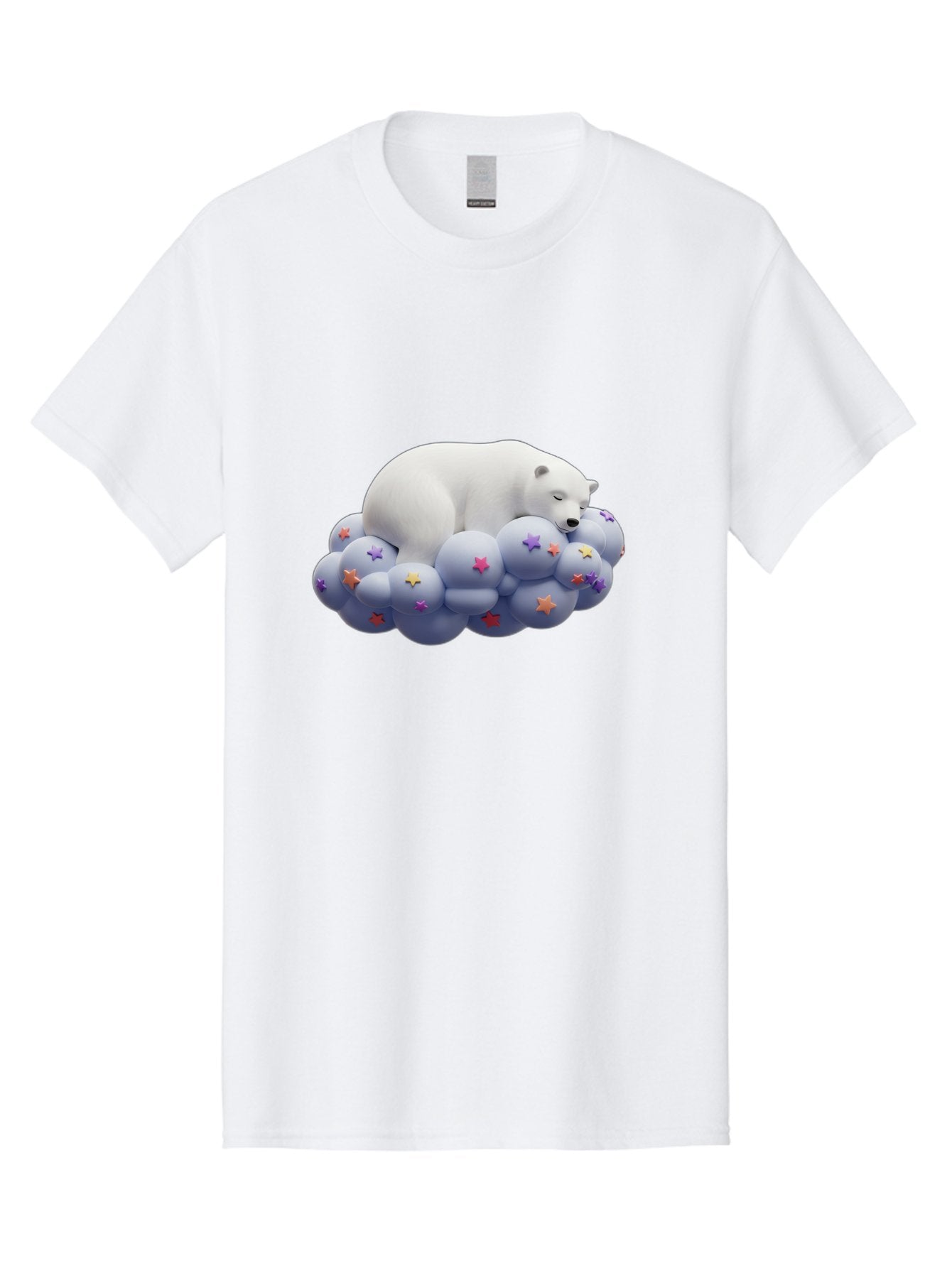 Sleeping-Polar-Bear-7 Men'S Graphic Tee, 100% Cotton, Comfortable Casual Summer Wear, Machine Washable, Sleeping Polar Bear, White Bear, Cloud With Stars, Pastel Colors, Whimsical Scene, Dreamy Atmosphere, Cute Illustration, Fantasy Art, Bae748 4