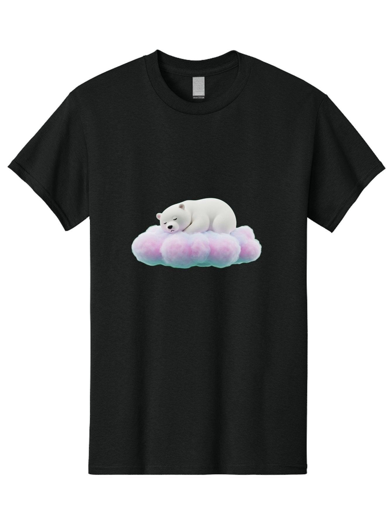 Sleeping-Polar-Bear-8 Men'S Graphic Tee, 100% Cotton, Comfortable Casual Summer Wear, Machine Washable, Sleeping Polar Bear, Fluffy Cloud, Cute Animal, Peaceful Slumber, Adorable Bear, Sweet Dreams, Cartoon Style, Pastel Colors, Bae749