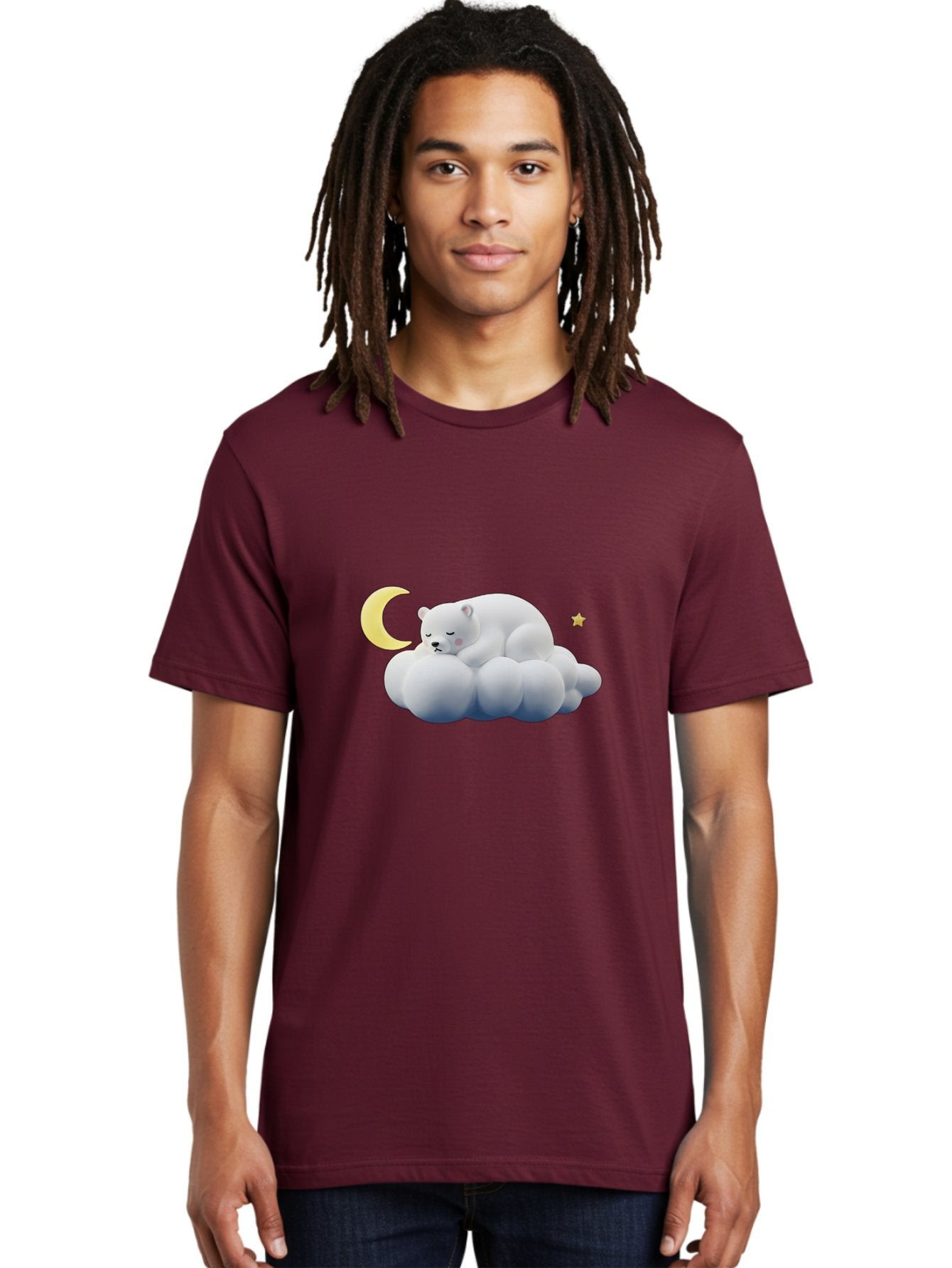 Sleeping-Polar-Bear-9 Men'S Graphic Tee, 100% Cotton, Comfortable Casual Summer Wear, Machine Washable, Sleeping Polar Bear, Cloudy Dreams, Moonlight Serenity, Peaceful Slumber, Celestial Ambiance, Tranquil Atmosphere, Dreamy Night Sky Bae750 23