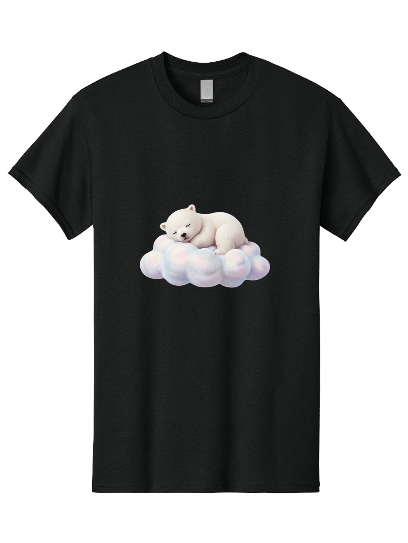 Sleeping-Polar-Bear-On-Cloud Men'S Graphic Tee, 100% Cotton, Comfortable Casual Summer Wear, Machine Washable, Sleeping Polar Bear On A Cloud, Cute Animals, White Bear, Peaceful Atmosphere, Serene Scene, Adorable Creature, Digital Art Bae751