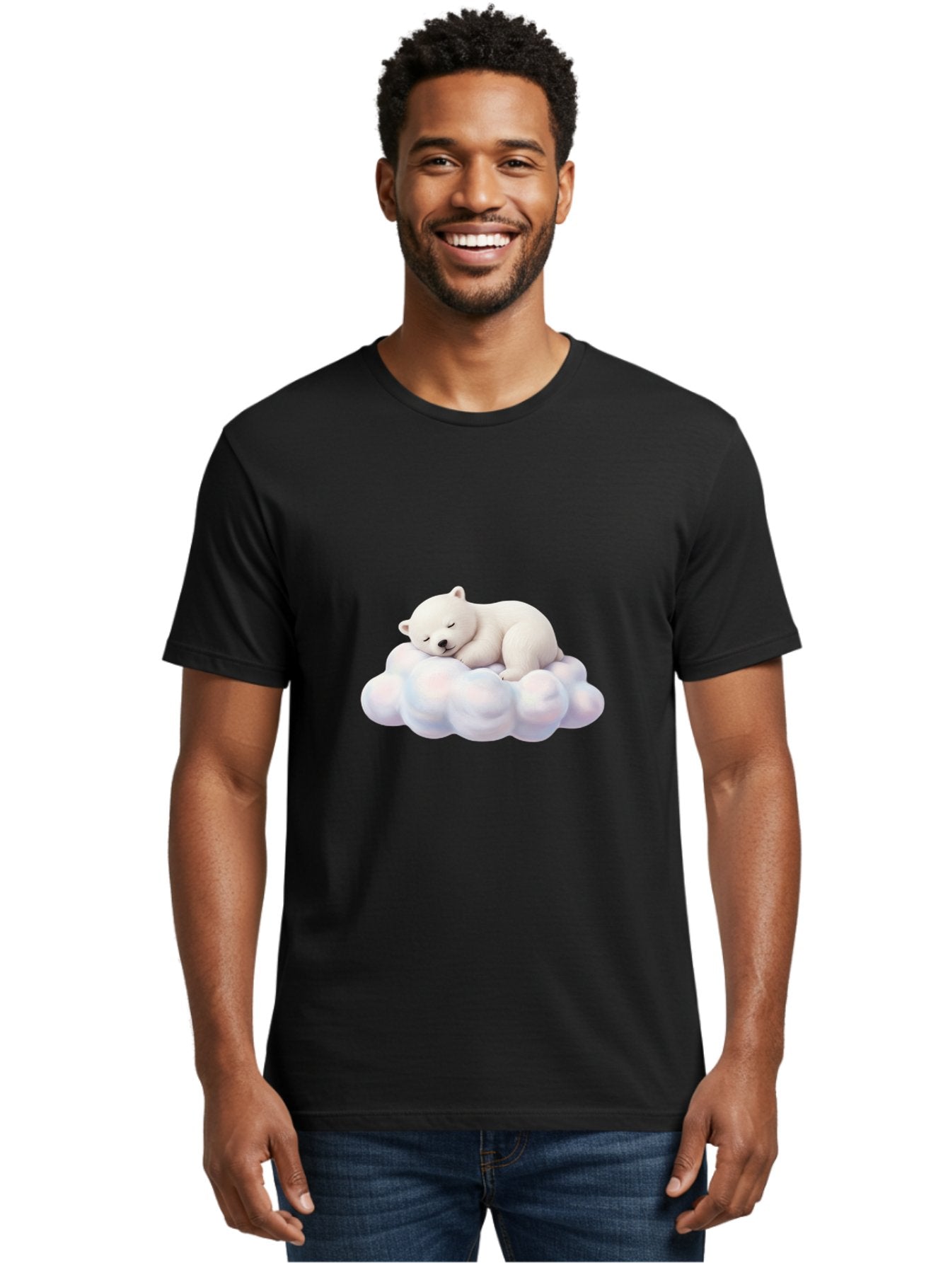 Sleeping-Polar-Bear-On-Cloud Men'S Graphic Tee, 100% Cotton, Comfortable Casual Summer Wear, Machine Washable, Sleeping Polar Bear On A Cloud, Cute Animals, White Bear, Peaceful Atmosphere, Serene Scene, Adorable Creature, Digital Art Bae751 21