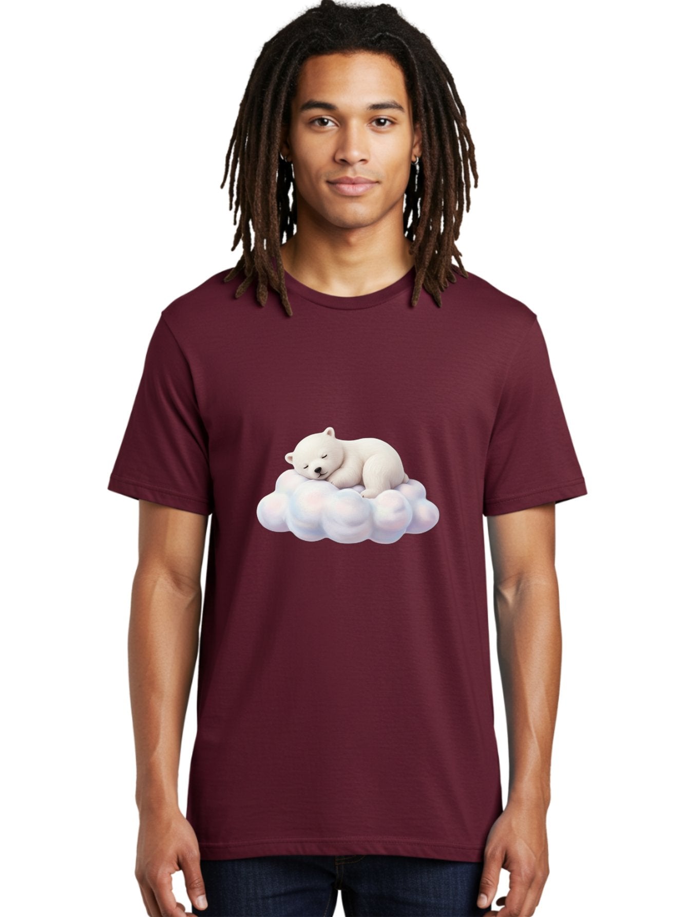 Sleeping-Polar-Bear-On-Cloud Men'S Graphic Tee, 100% Cotton, Comfortable Casual Summer Wear, Machine Washable, Sleeping Polar Bear On A Cloud, Cute Animals, White Bear, Peaceful Atmosphere, Serene Scene, Adorable Creature, Digital Art Bae751 25