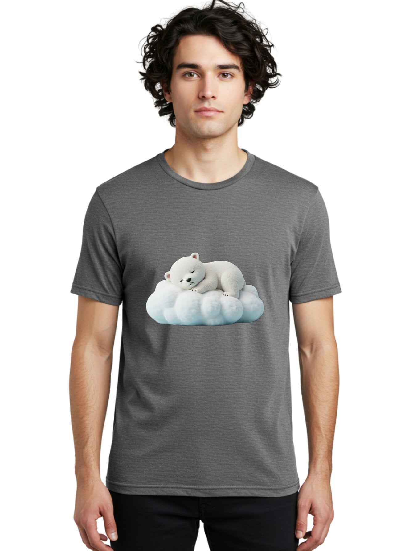 Sleeping-Polar-Bear Men'S Graphic Tee, 100% Cotton, Comfortable Casual Summer Wear, Machine Washable, Cute Polar Bear, Sleeping On Fluffy Cloud, Serene Scene, Adorable Animal, Peaceful Slumber, Tranquil Atmosphere, Digital Art, 3D Rendering Bae752 25