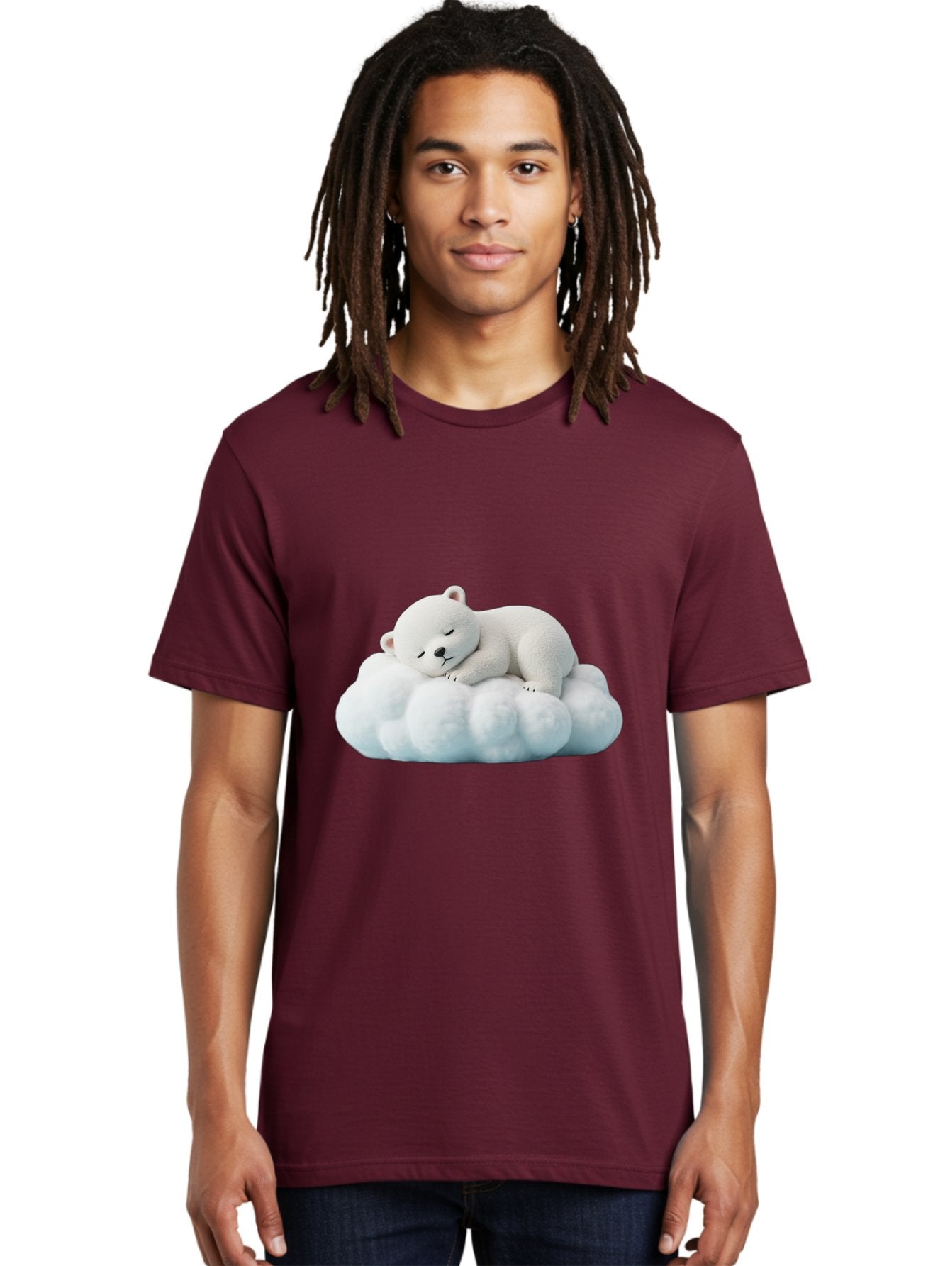 Sleeping-Polar-Bear Men'S Graphic Tee, 100% Cotton, Comfortable Casual Summer Wear, Machine Washable, Cute Polar Bear, Sleeping On Fluffy Cloud, Serene Scene, Adorable Animal, Peaceful Slumber, Tranquil Atmosphere, Digital Art, 3D Rendering Bae752 27