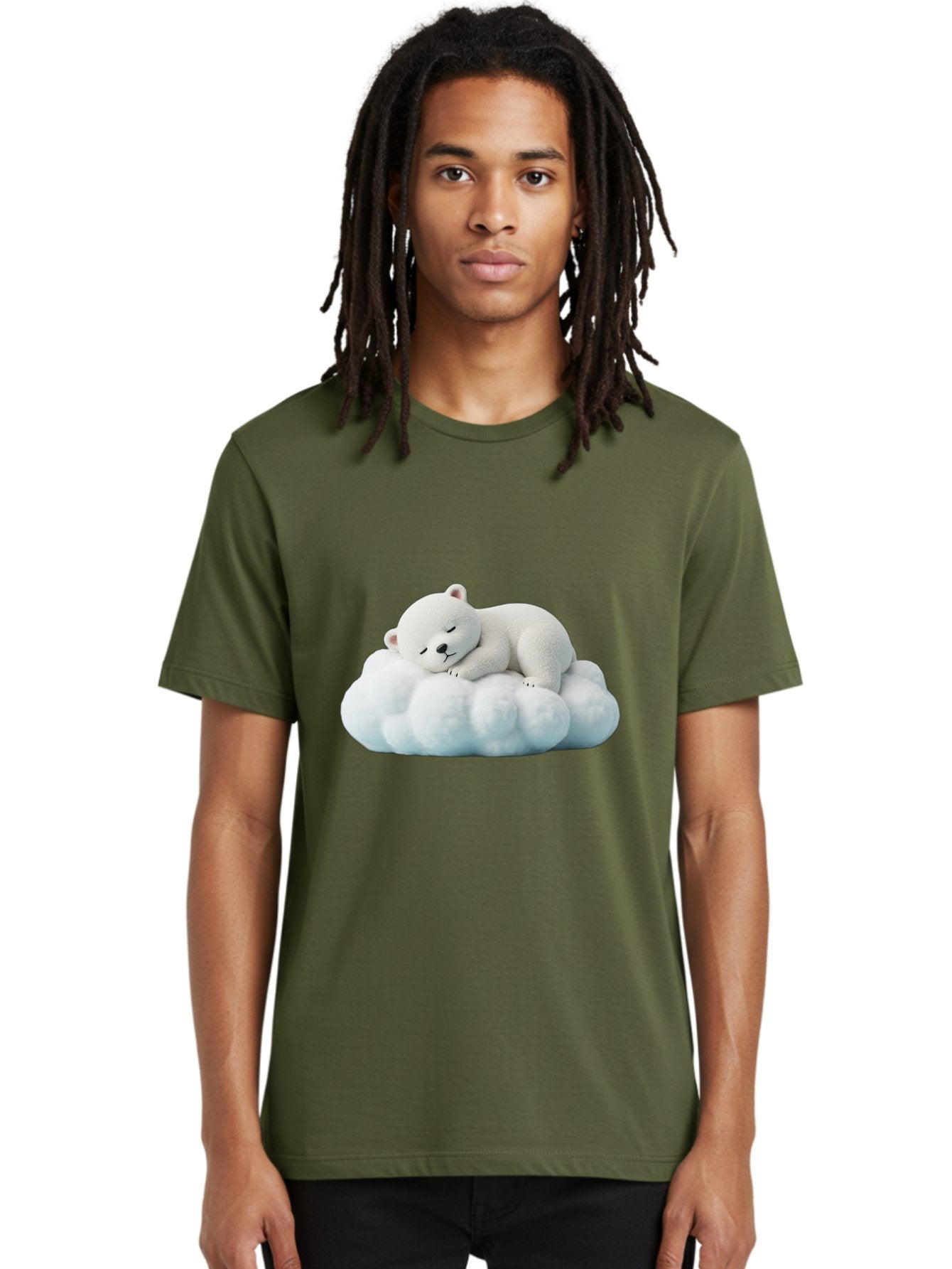 Sleeping-Polar-Bear Men'S Graphic Tee, 100% Cotton, Comfortable Casual Summer Wear, Machine Washable, Cute Polar Bear, Sleeping On Fluffy Cloud, Serene Scene, Adorable Animal, Peaceful Slumber, Tranquil Atmosphere, Digital Art, 3D Rendering Bae752 30