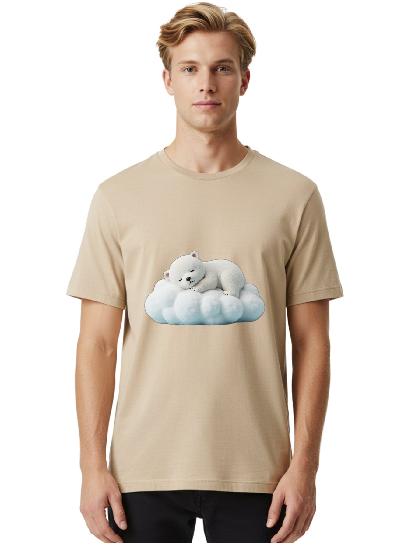 Sleeping-Polar-Bear Men'S Graphic Tee, 100% Cotton, Comfortable Casual Summer Wear, Machine Washable, Cute Polar Bear, Sleeping On Fluffy Cloud, Serene Scene, Adorable Animal, Peaceful Slumber, Tranquil Atmosphere, Digital Art, 3D Rendering Bae752 26