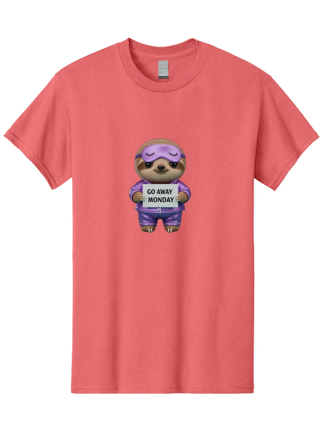 Sloth-Go-Away-Monday-1 Men'S Graphic Tee, 100% Cotton, Comfortable Casual Summer Wear, Machine Washable, Funny Sloth, Cartoon Character, Go Away Monday Sign, Lazy Animal, Purple Pajamas, Sleep Mask, Humorous Illustration, Relaxing Vibe, Bae753 5