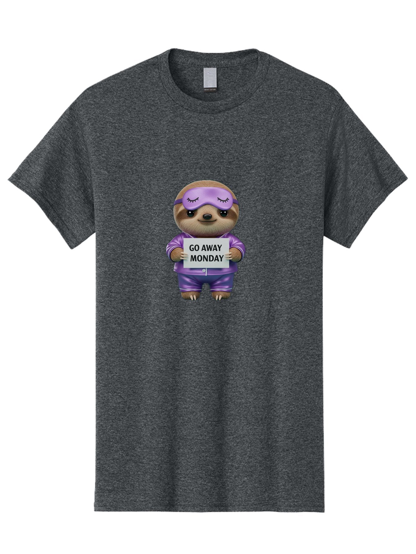 Sloth-Go-Away-Monday-1 Men'S Graphic Tee, 100% Cotton, Comfortable Casual Summer Wear, Machine Washable, Funny Sloth, Cartoon Character, Go Away Monday Sign, Lazy Animal, Purple Pajamas, Sleep Mask, Humorous Illustration, Relaxing Vibe, Bae753 6