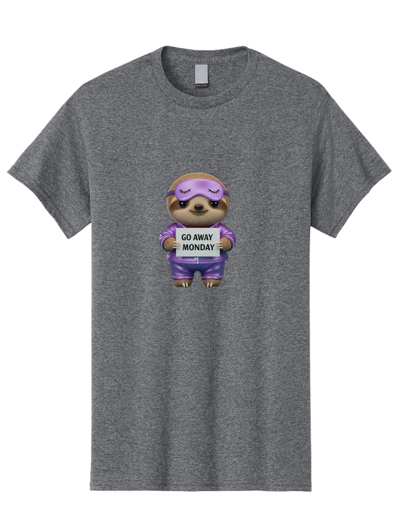 Sloth-Go-Away-Monday-1 Men'S Graphic Tee, 100% Cotton, Comfortable Casual Summer Wear, Machine Washable, Funny Sloth, Cartoon Character, Go Away Monday Sign, Lazy Animal, Purple Pajamas, Sleep Mask, Humorous Illustration, Relaxing Vibe, Bae753 13