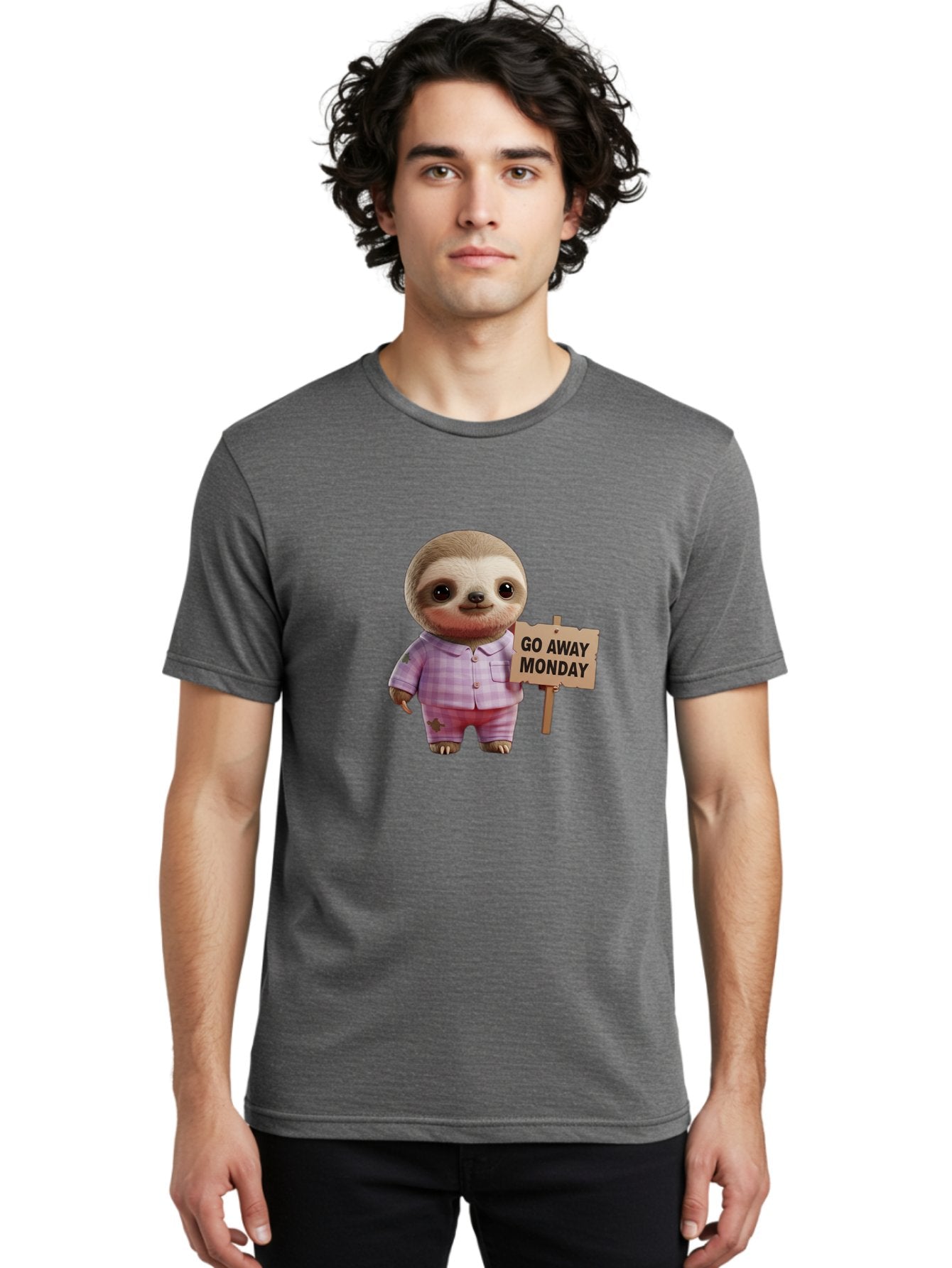 Sloth-Go-Away-Monday Men'S Graphic Tee, 100% Cotton, Comfortable Casual Summer Wear, Machine Washable, Sloth In Pajamas, Cartoon Character, Humorous Illustration, Funny Animal, Monday Motivation, Lazy Sloth, Cute Creature, Playful Design, Bae755 24