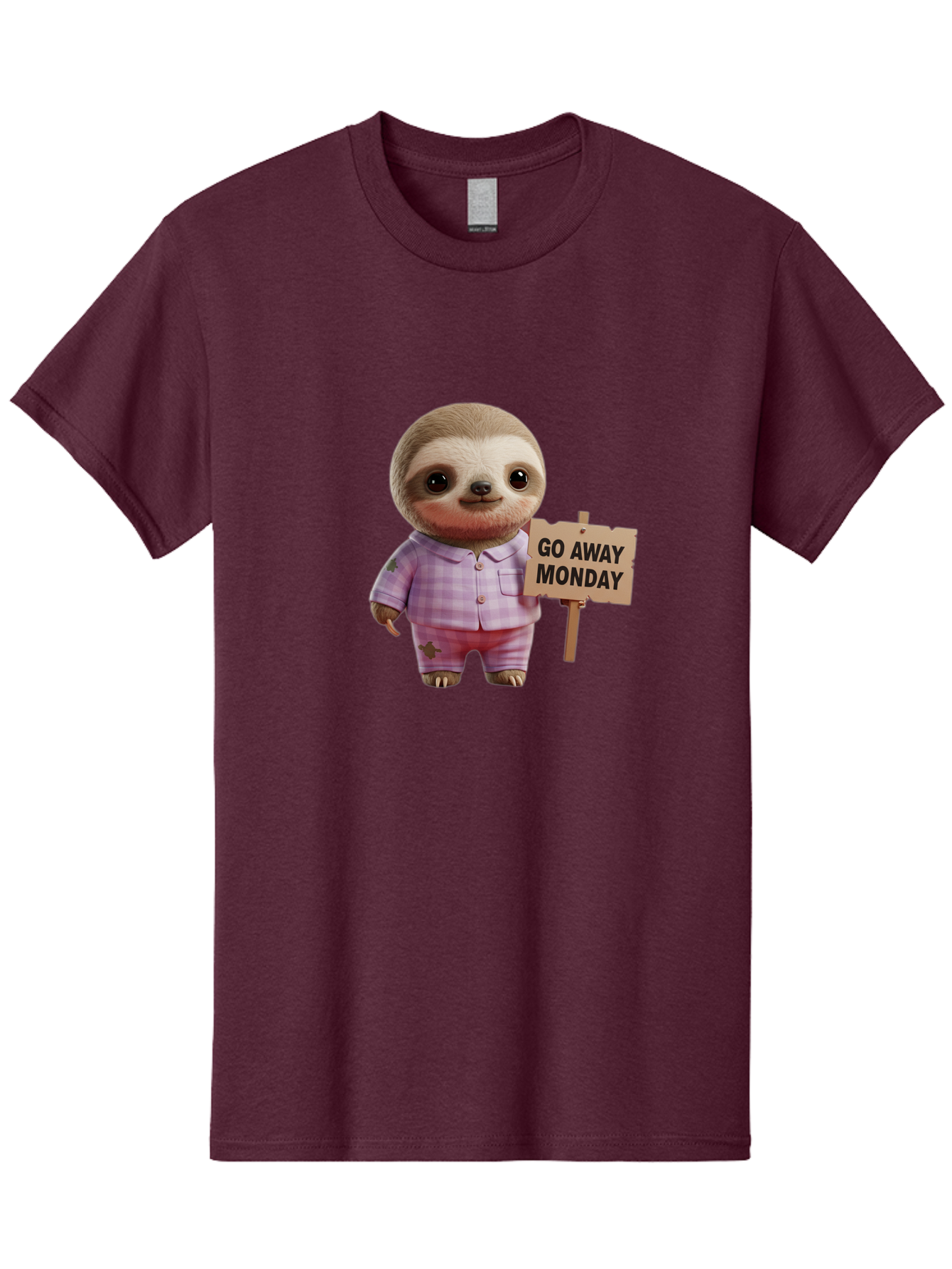 Sloth-Go-Away-Monday Men'S Graphic Tee, 100% Cotton, Comfortable Casual Summer Wear, Machine Washable, Sloth In Pajamas, Cartoon Character, Humorous Illustration, Funny Animal, Monday Motivation, Lazy Sloth, Cute Creature, Playful Design, Bae755