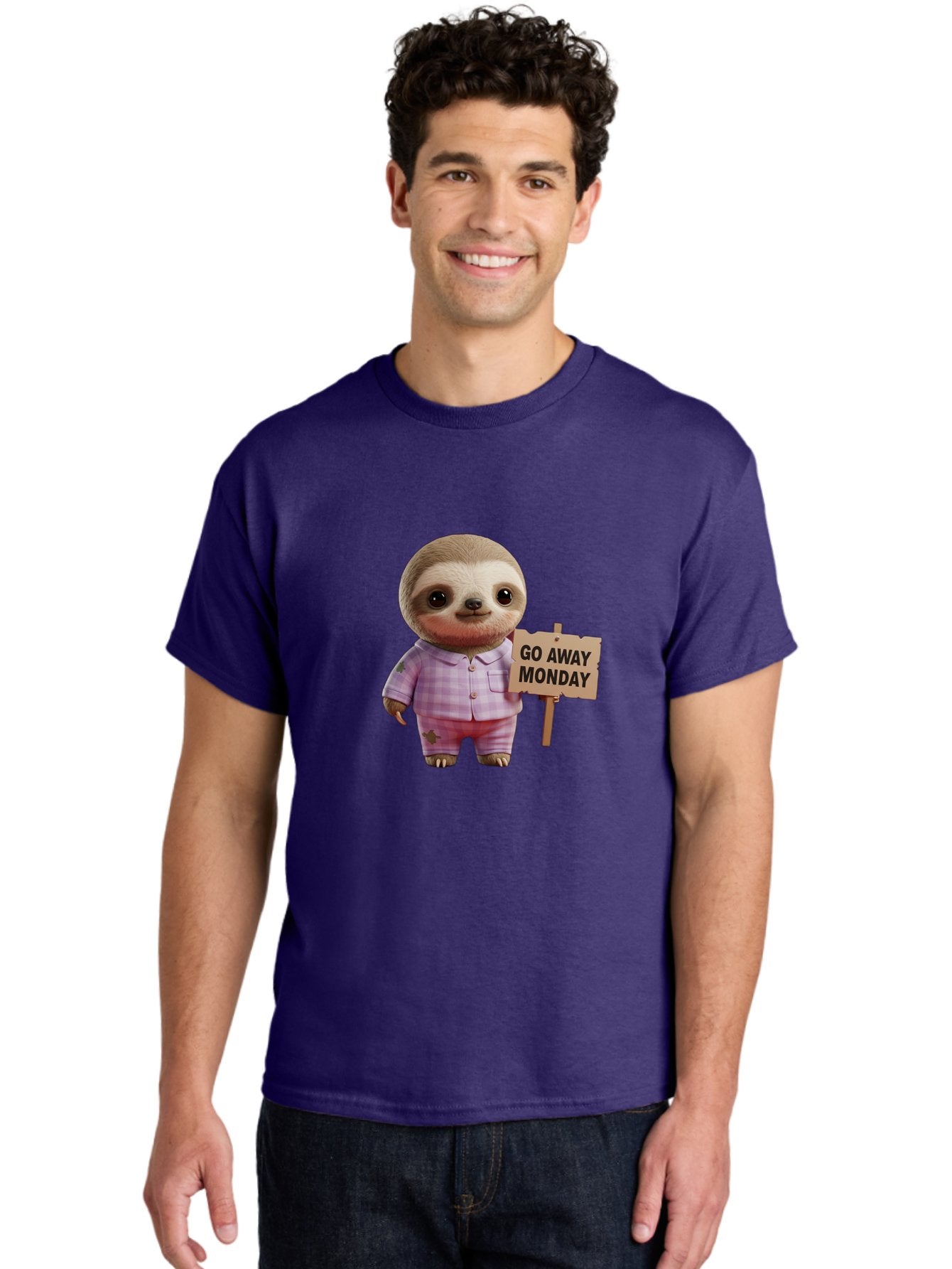 Sloth-Go-Away-Monday Men'S Graphic Tee, 100% Cotton, Comfortable Casual Summer Wear, Machine Washable, Sloth In Pajamas, Cartoon Character, Humorous Illustration, Funny Animal, Monday Motivation, Lazy Sloth, Cute Creature, Playful Design, Bae755 22