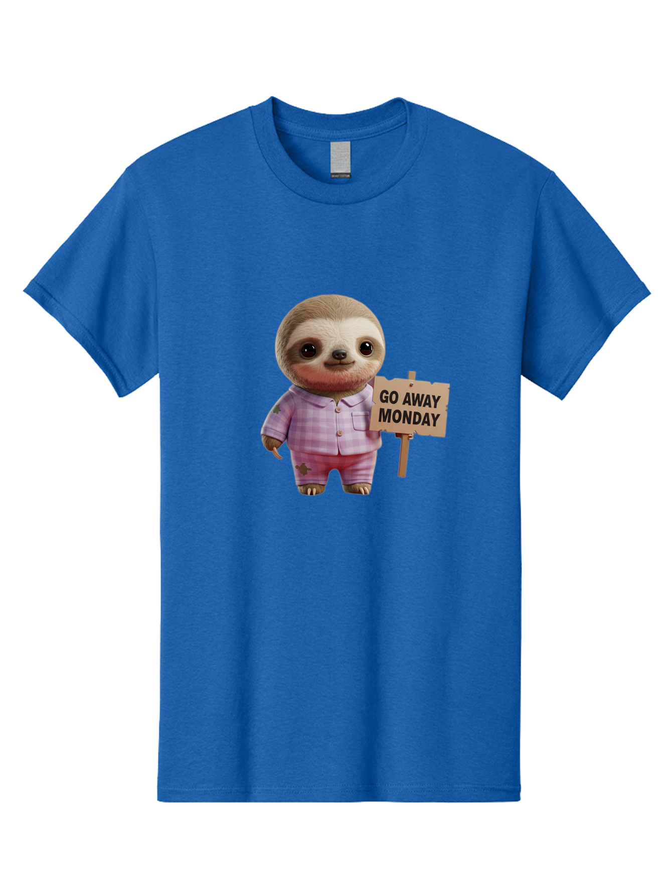 Sloth-Go-Away-Monday Men'S Graphic Tee, 100% Cotton, Comfortable Casual Summer Wear, Machine Washable, Sloth In Pajamas, Cartoon Character, Humorous Illustration, Funny Animal, Monday Motivation, Lazy Sloth, Cute Creature, Playful Design, Bae755