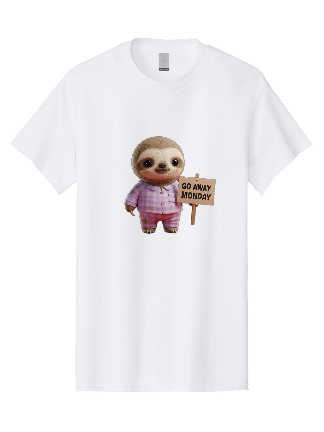 Sloth-Go-Away-Monday Men'S Graphic Tee, 100% Cotton, Comfortable Casual Summer Wear, Machine Washable, Sloth In Pajamas, Cartoon Character, Humorous Illustration, Funny Animal, Monday Motivation, Lazy Sloth, Cute Creature, Playful Design, Bae755
