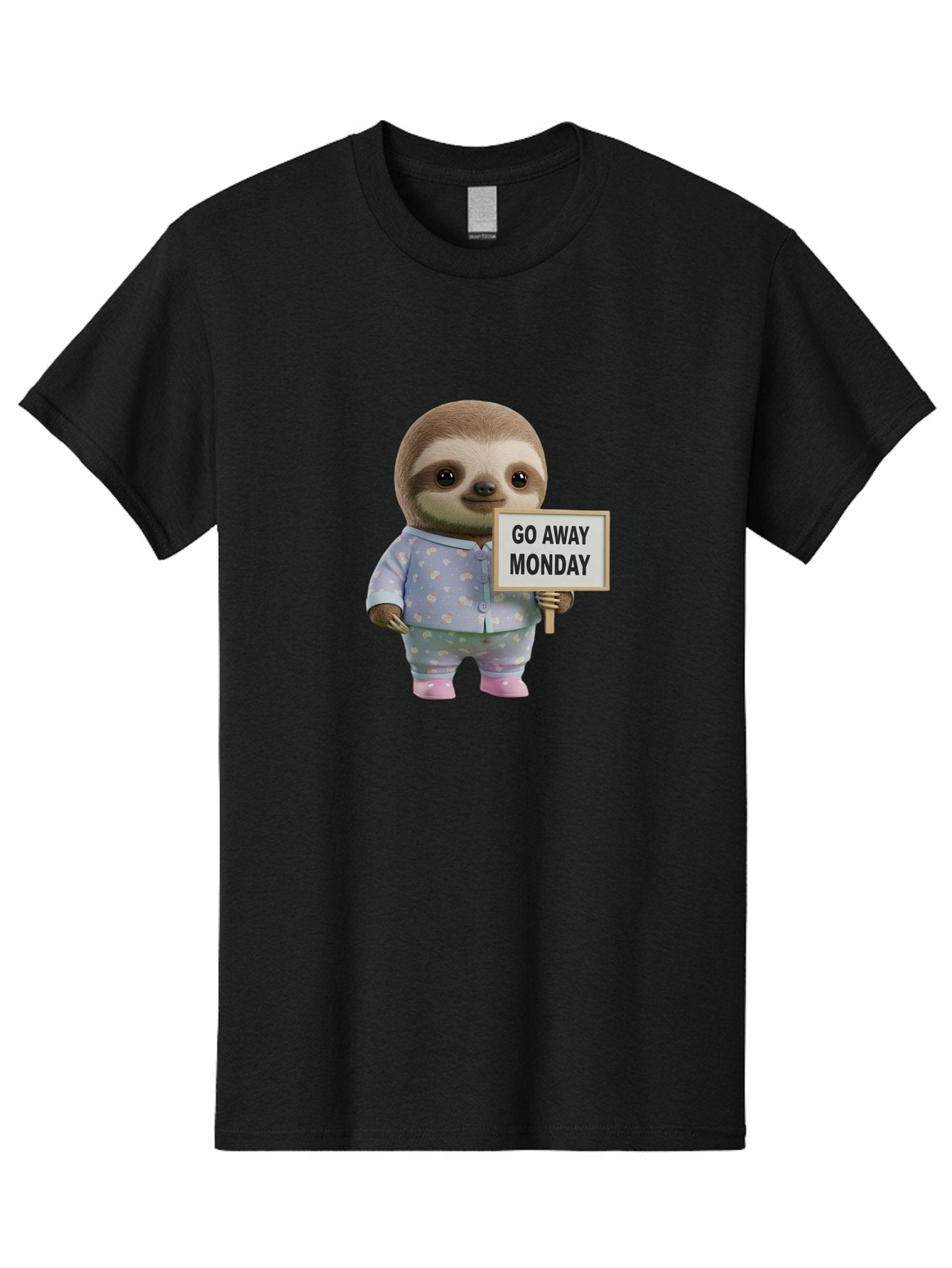 Sloth-Holding-Sign-Go-Away-Monday Men'S Graphic Tee, 100% Cotton, Comfortable Casual Summer Wear, Machine Washable, Sloth In Pajamas, Funny Animal, Cute Sloth, Humorous Sign, Go Away Monday, Lazy Morning, Cartoon Character, Playful Graphics, Bae756 4