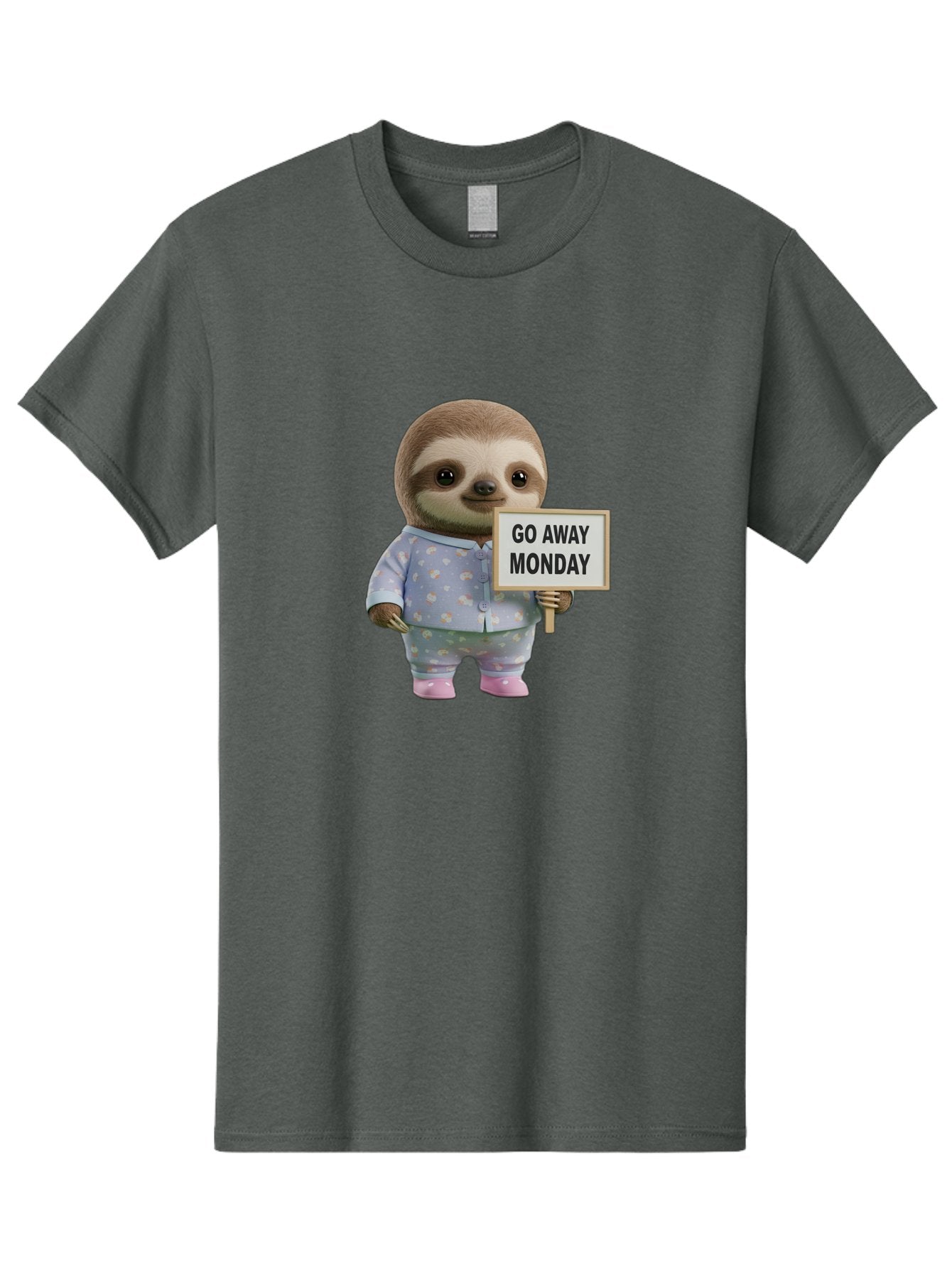 Sloth-Holding-Sign-Go-Away-Monday Men'S Graphic Tee, 100% Cotton, Comfortable Casual Summer Wear, Machine Washable, Sloth In Pajamas, Funny Animal, Cute Sloth, Humorous Sign, Go Away Monday, Lazy Morning, Cartoon Character, Playful Graphics, Bae756