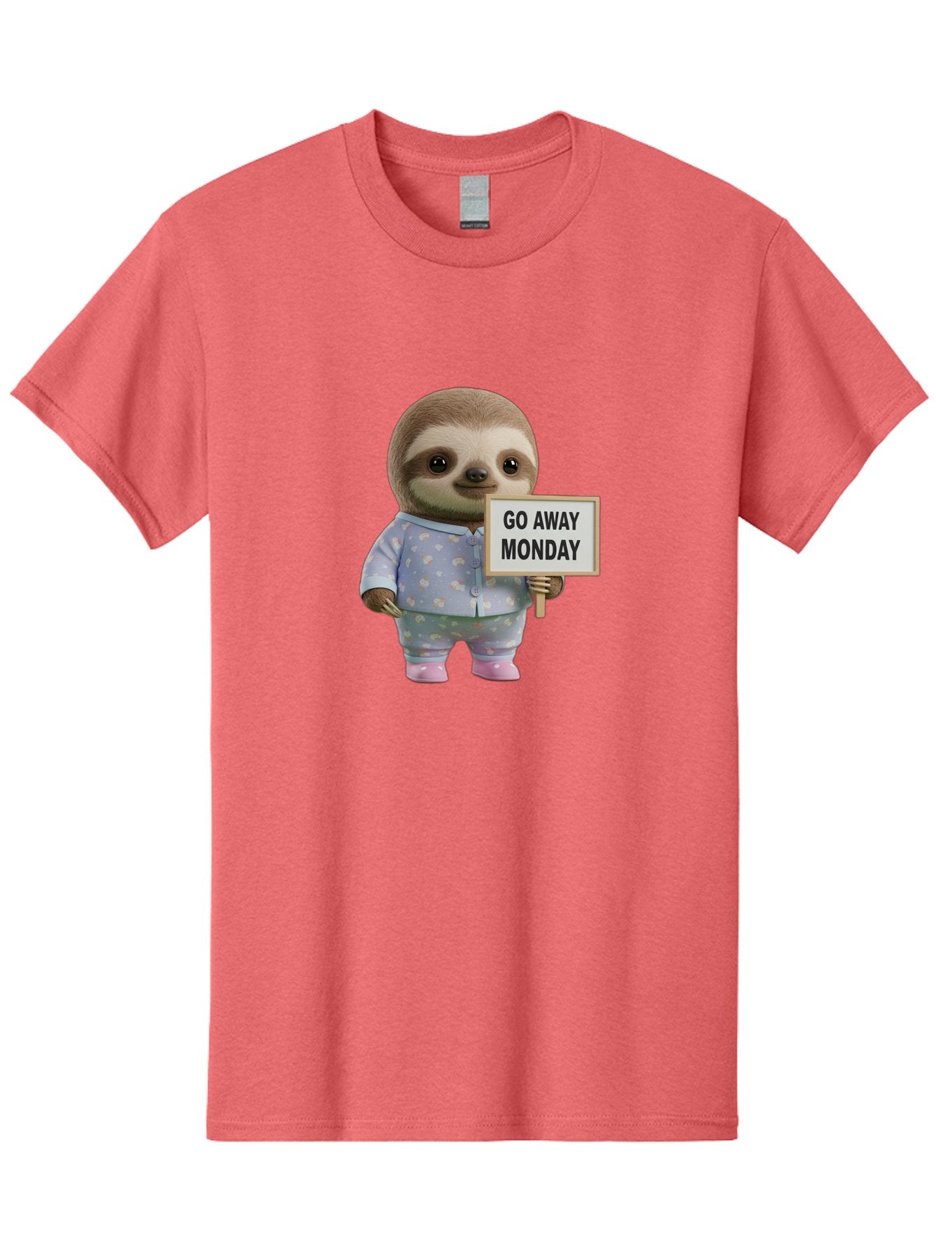 Sloth-Holding-Sign-Go-Away-Monday Men'S Graphic Tee, 100% Cotton, Comfortable Casual Summer Wear, Machine Washable, Sloth In Pajamas, Funny Animal, Cute Sloth, Humorous Sign, Go Away Monday, Lazy Morning, Cartoon Character, Playful Graphics, Bae756 9