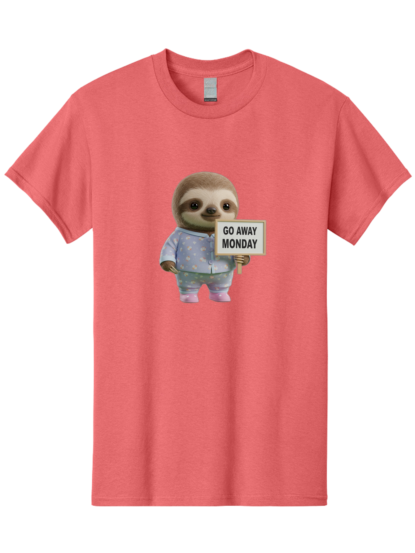 Sloth-Holding-Sign-Go-Away-Monday Men'S Graphic Tee, 100% Cotton, Comfortable Casual Summer Wear, Machine Washable, Sloth In Pajamas, Funny Animal, Cute Sloth, Humorous Sign, Go Away Monday, Lazy Morning, Cartoon Character, Playful Graphics, Bae756 5