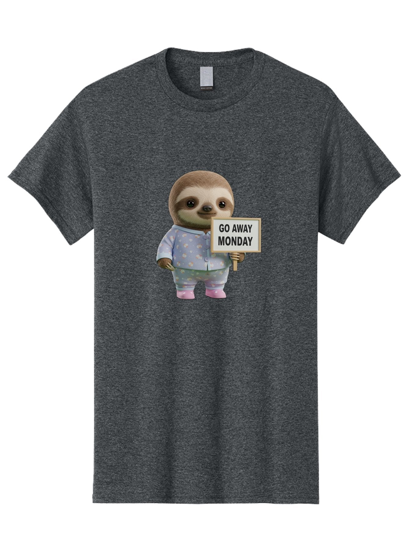 Sloth-Holding-Sign-Go-Away-Monday Men'S Graphic Tee, 100% Cotton, Comfortable Casual Summer Wear, Machine Washable, Sloth In Pajamas, Funny Animal, Cute Sloth, Humorous Sign, Go Away Monday, Lazy Morning, Cartoon Character, Playful Graphics, Bae756 8