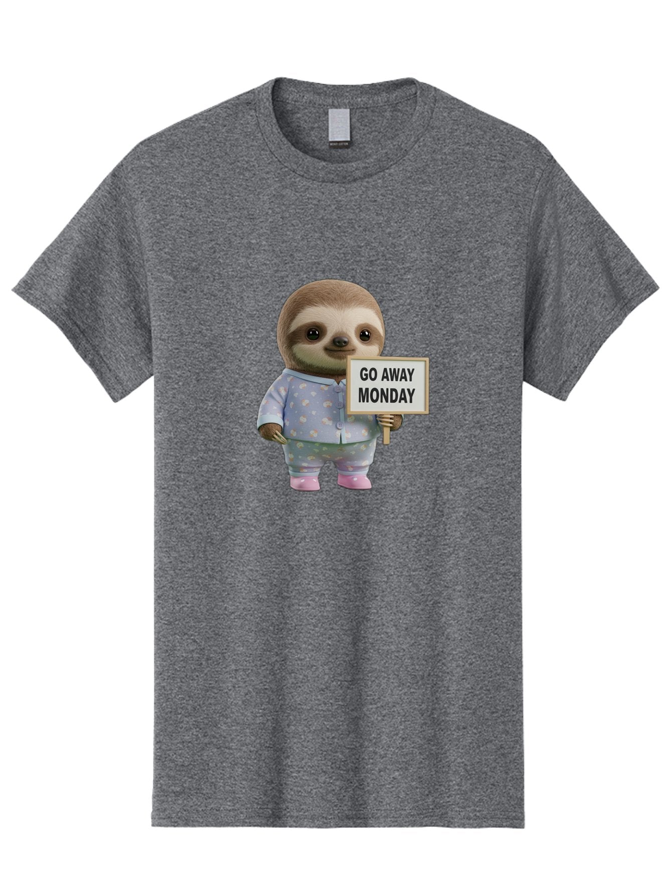 Sloth-Holding-Sign-Go-Away-Monday Men'S Graphic Tee, 100% Cotton, Comfortable Casual Summer Wear, Machine Washable, Sloth In Pajamas, Funny Animal, Cute Sloth, Humorous Sign, Go Away Monday, Lazy Morning, Cartoon Character, Playful Graphics, Bae756 3