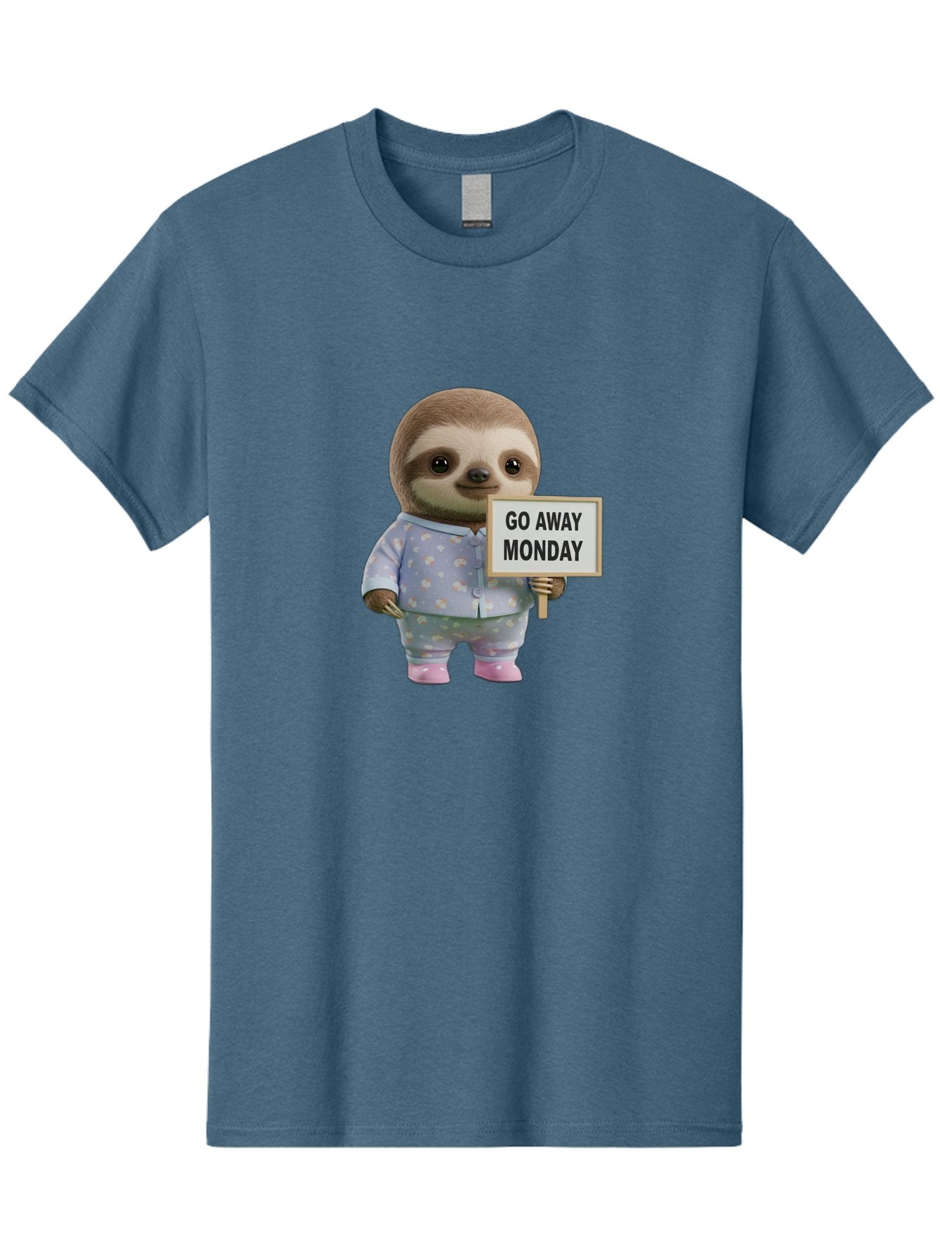 Sloth-Holding-Sign-Go-Away-Monday Men'S Graphic Tee, 100% Cotton, Comfortable Casual Summer Wear, Machine Washable, Sloth In Pajamas, Funny Animal, Cute Sloth, Humorous Sign, Go Away Monday, Lazy Morning, Cartoon Character, Playful Graphics, Bae756 6