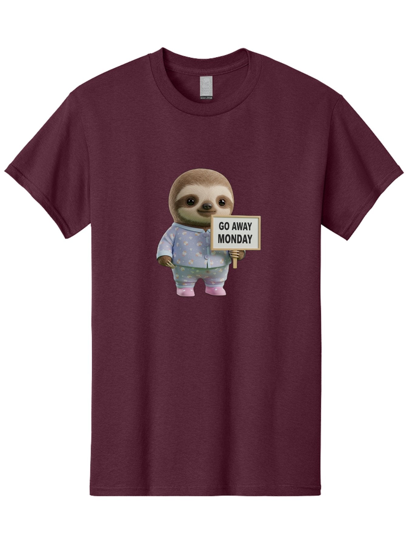 Sloth-Holding-Sign-Go-Away-Monday Men'S Graphic Tee, 100% Cotton, Comfortable Casual Summer Wear, Machine Washable, Sloth In Pajamas, Funny Animal, Cute Sloth, Humorous Sign, Go Away Monday, Lazy Morning, Cartoon Character, Playful Graphics, Bae756 15