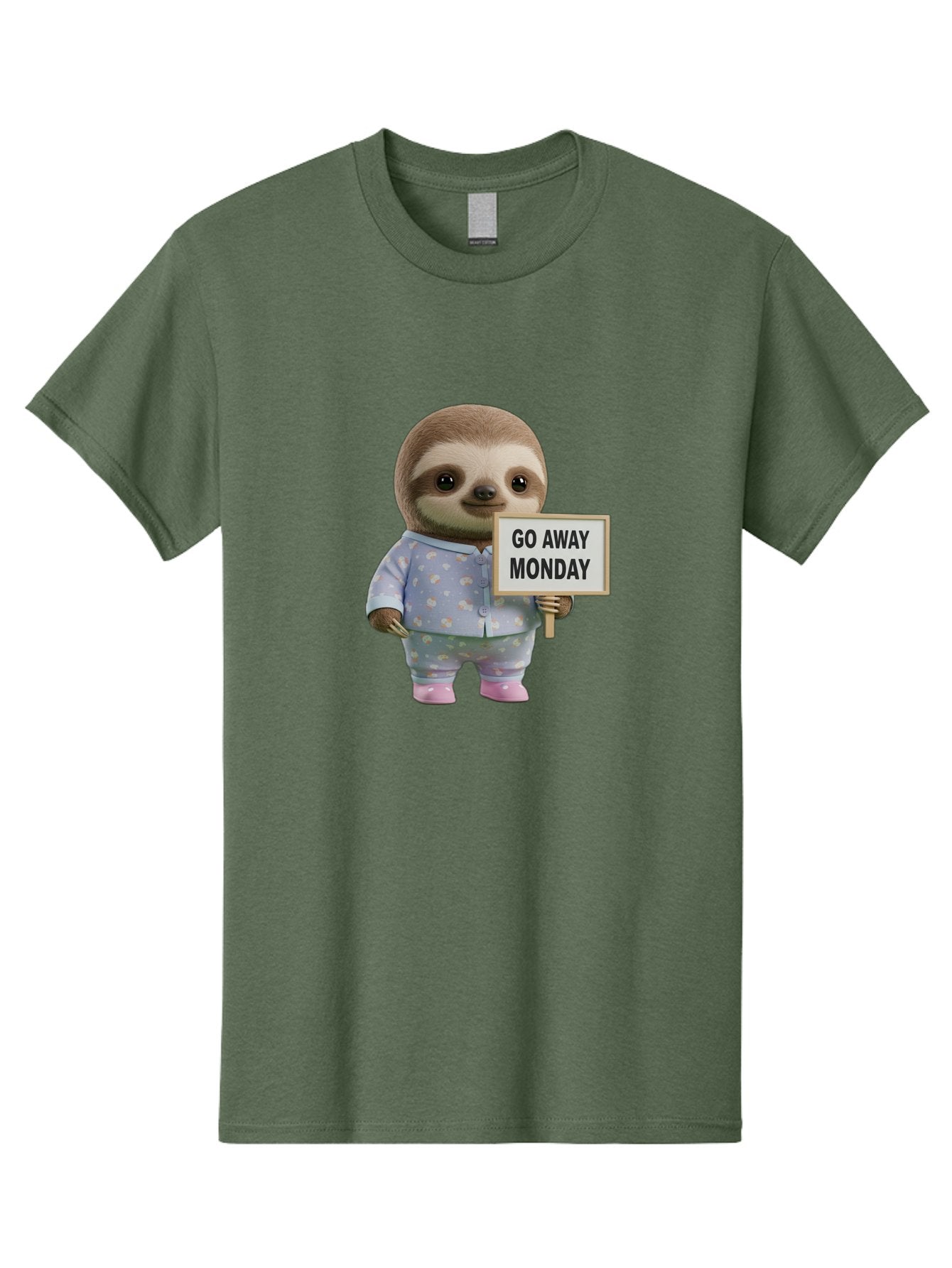 Sloth-Holding-Sign-Go-Away-Monday Men'S Graphic Tee, 100% Cotton, Comfortable Casual Summer Wear, Machine Washable, Sloth In Pajamas, Funny Animal, Cute Sloth, Humorous Sign, Go Away Monday, Lazy Morning, Cartoon Character, Playful Graphics, Bae756 12