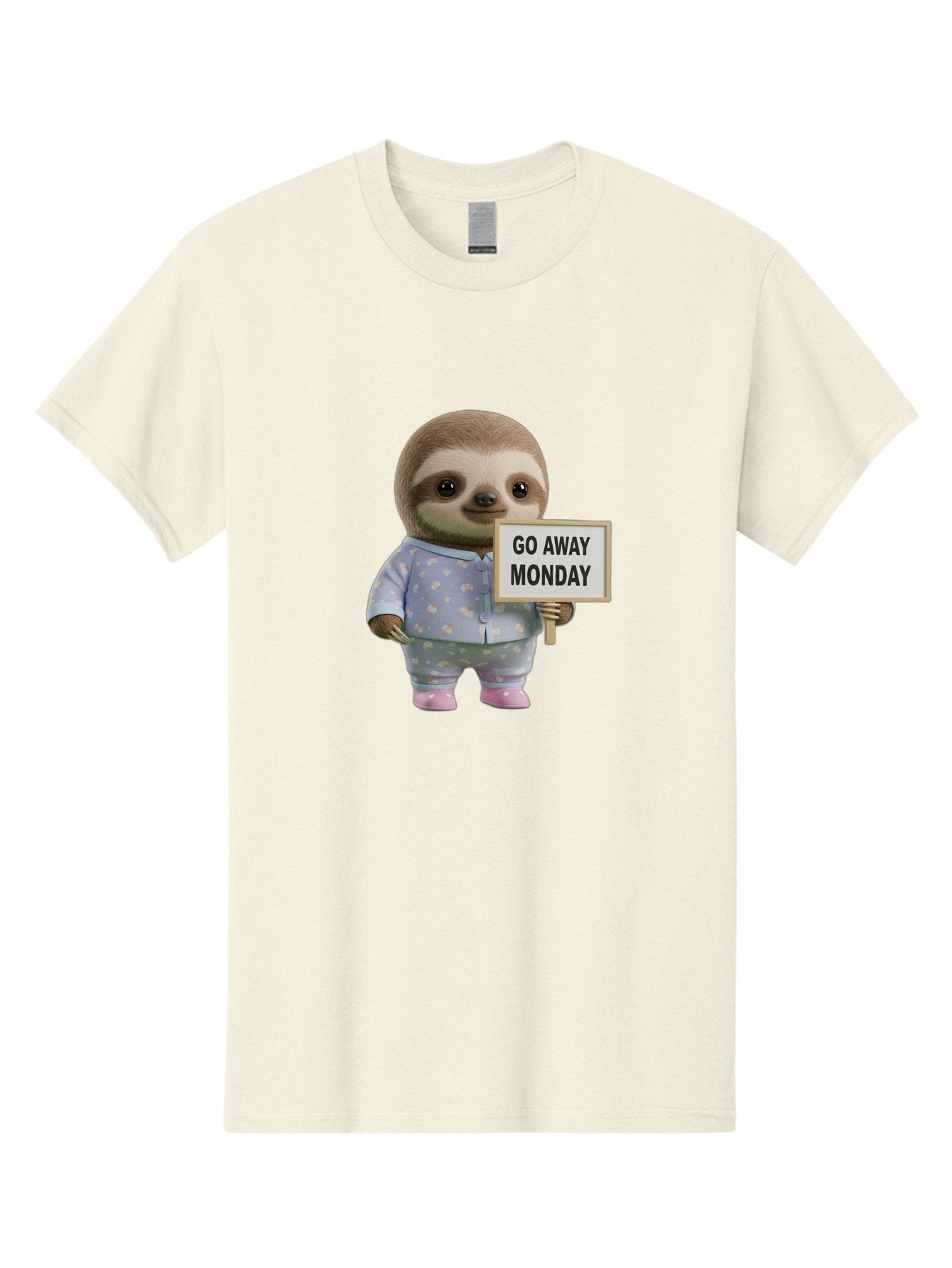 Sloth-Holding-Sign-Go-Away-Monday Men'S Graphic Tee, 100% Cotton, Comfortable Casual Summer Wear, Machine Washable, Sloth In Pajamas, Funny Animal, Cute Sloth, Humorous Sign, Go Away Monday, Lazy Morning, Cartoon Character, Playful Graphics, Bae756 7